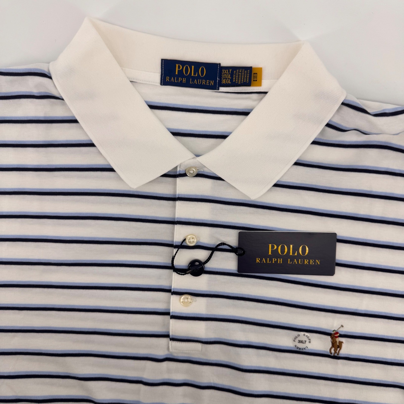 Polo Ralph Lauren Polo Shirt Mens 3XLT White Striped Big & Tall Short Sleeve