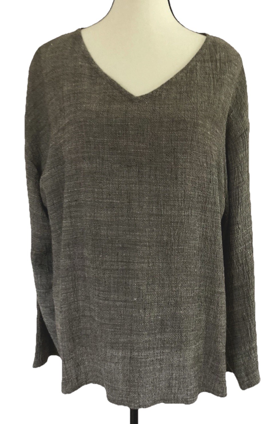 EILEEN FISHER Top Wool Viscose Blend Textured Long Sleeve Brown Oversized Sz S