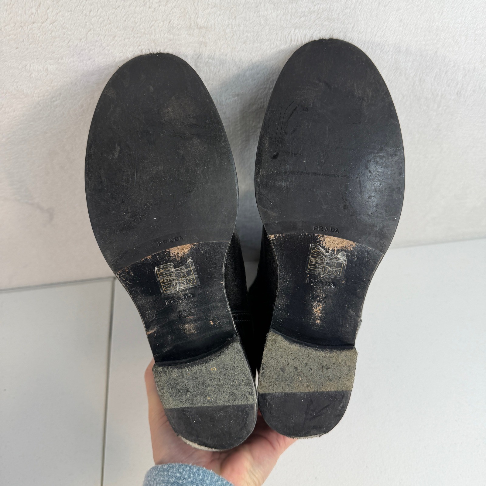 Prada 40.5 10.5 Boots Moto Engineer Hidden Wedge Buckle Leather Black Designer