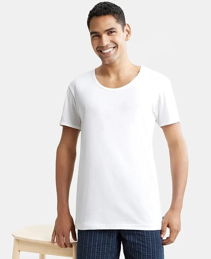 2 PCs Jockey 8817 Men’s Super Combed Cotton Round Neck Half Sleeved Vest White