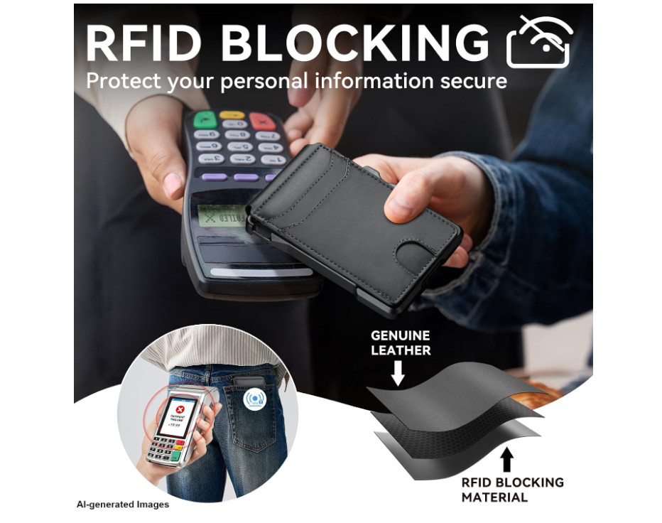 Minimalist Smart Wallet RFID Blocking Pop Up Card Holder Leather Money Clip Blac