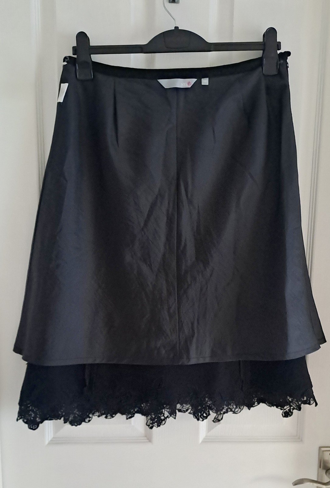Next Wool Viscose Blend Lace Trim Skirt Black A line Knee length Womens UK 14