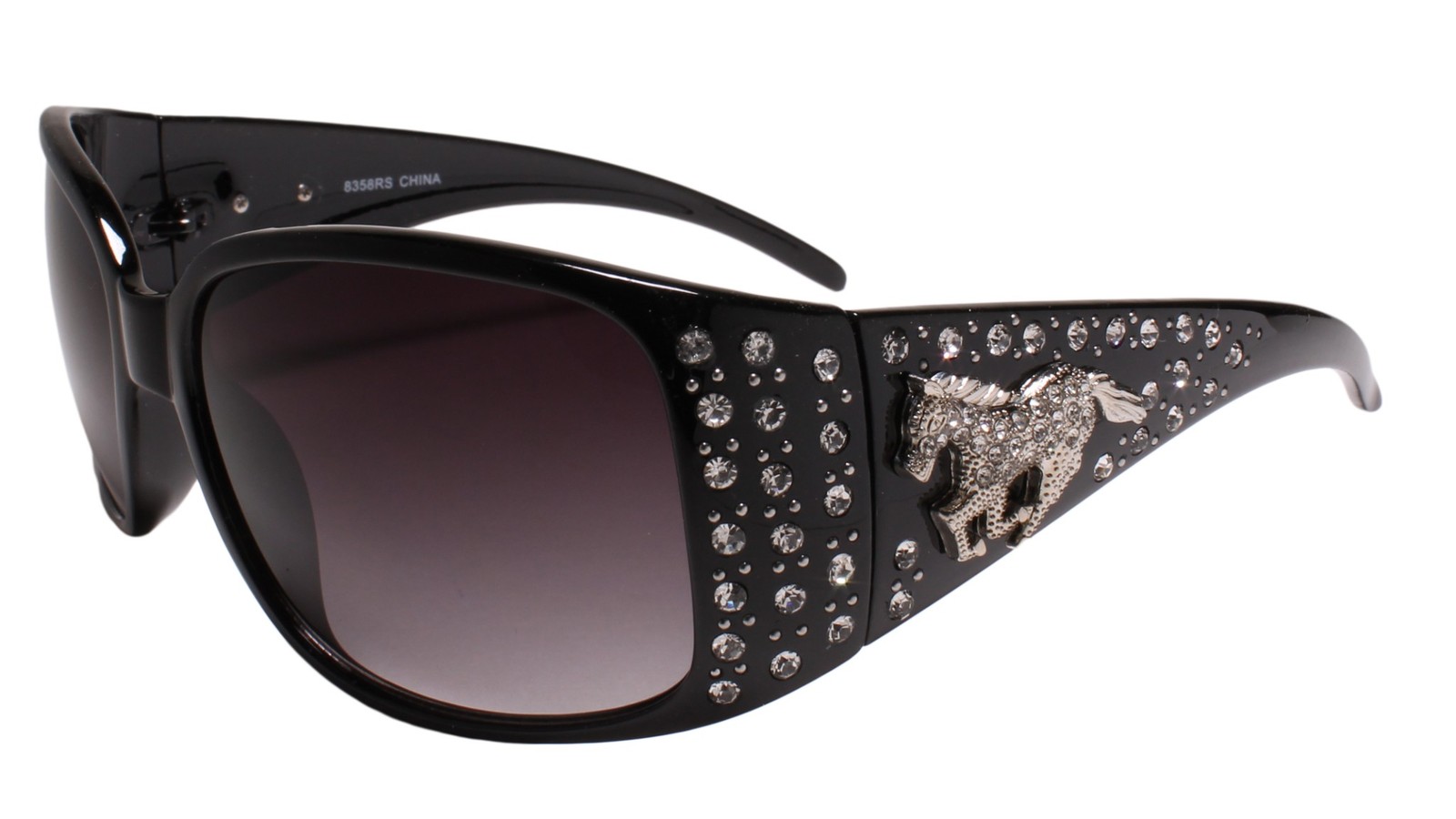 Horse Emblem Rhinestone Western Rustic Bling Cowgirl Style Sunglasses Black