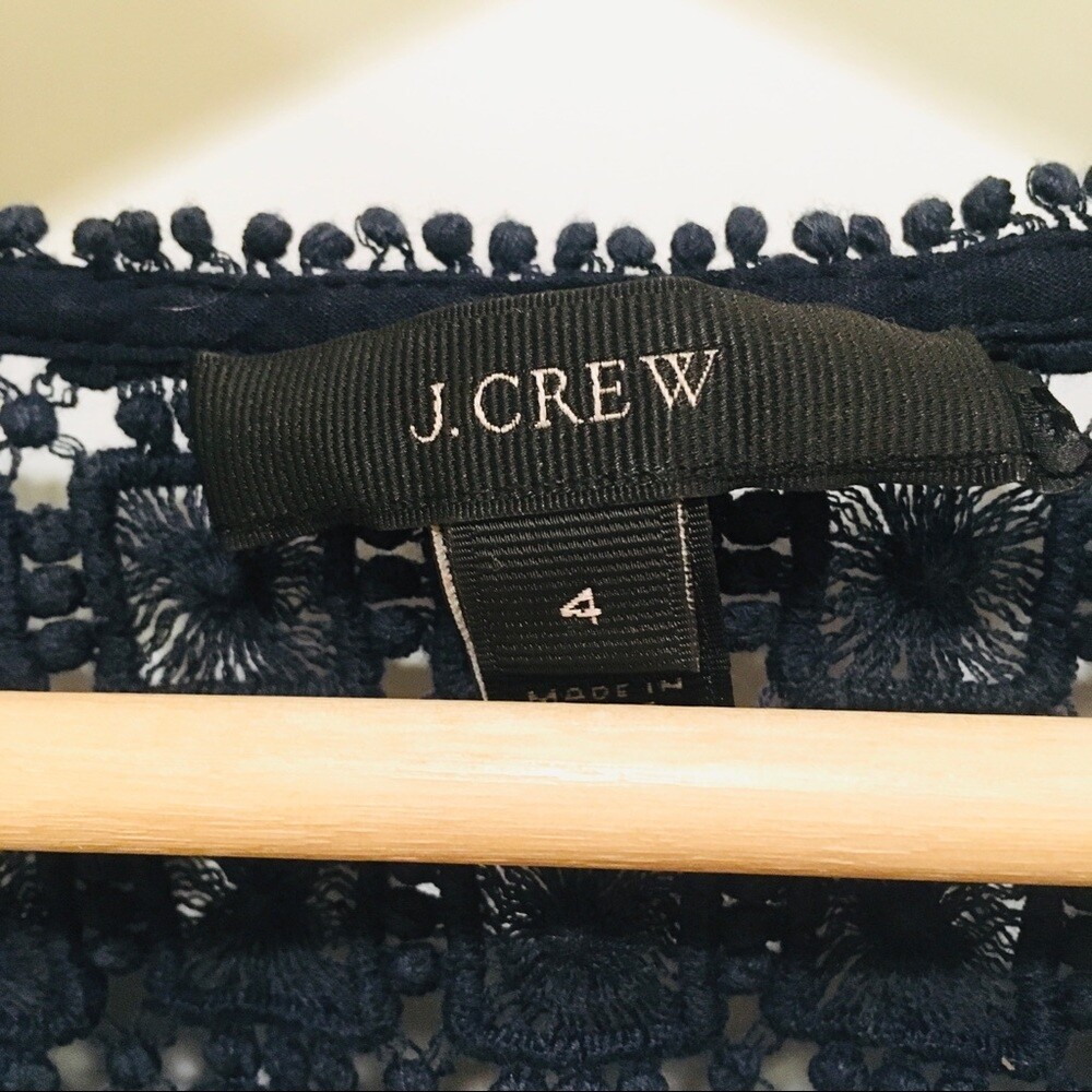 J. Crew Embroidered Gauze Top Navy 4 Cotton
