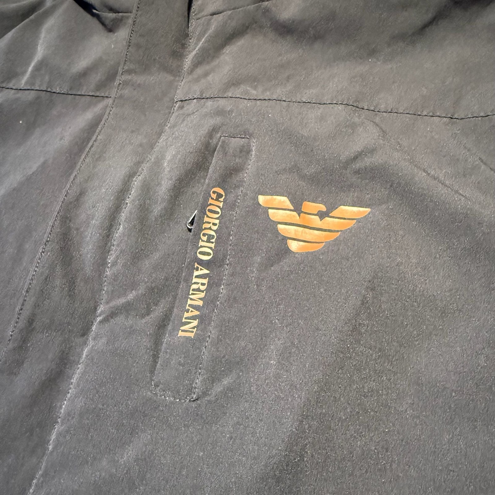Giorgio Armani Men’s Black Full-Zip Lightweight Jacket with Orange Logo Detail