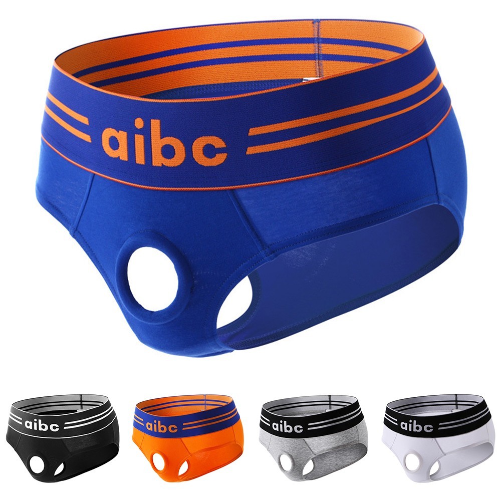 Male Mens Underwear Black White Gray Orange Blue Cotton Front Open Hole