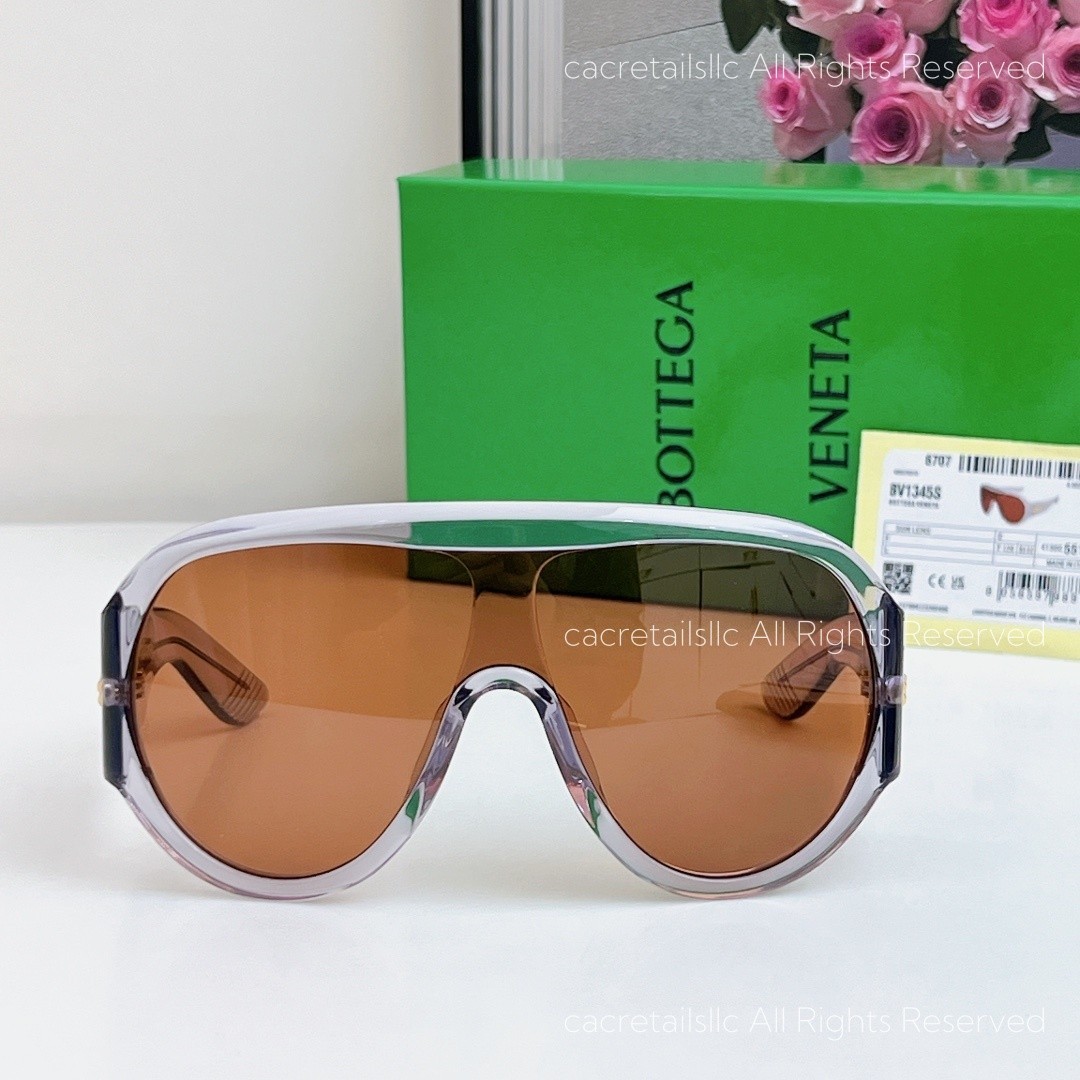 Bottega Veneta BV1345 Oversized Shield Sunglasses Women Transparent Frame Brown
