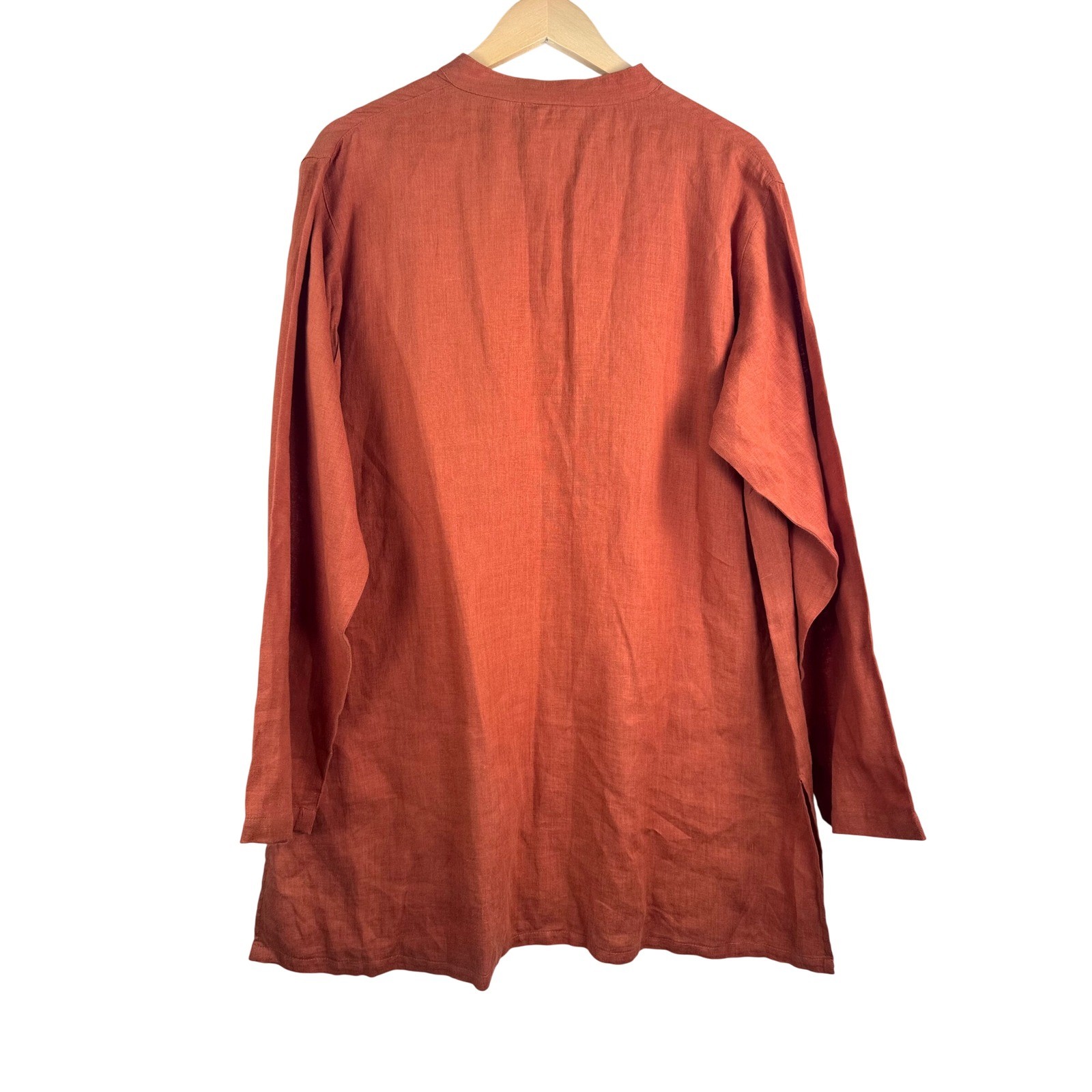 B. Hadikusumo Linen Tunic sz M Orange Mandarin Collar lagen look minimalist
