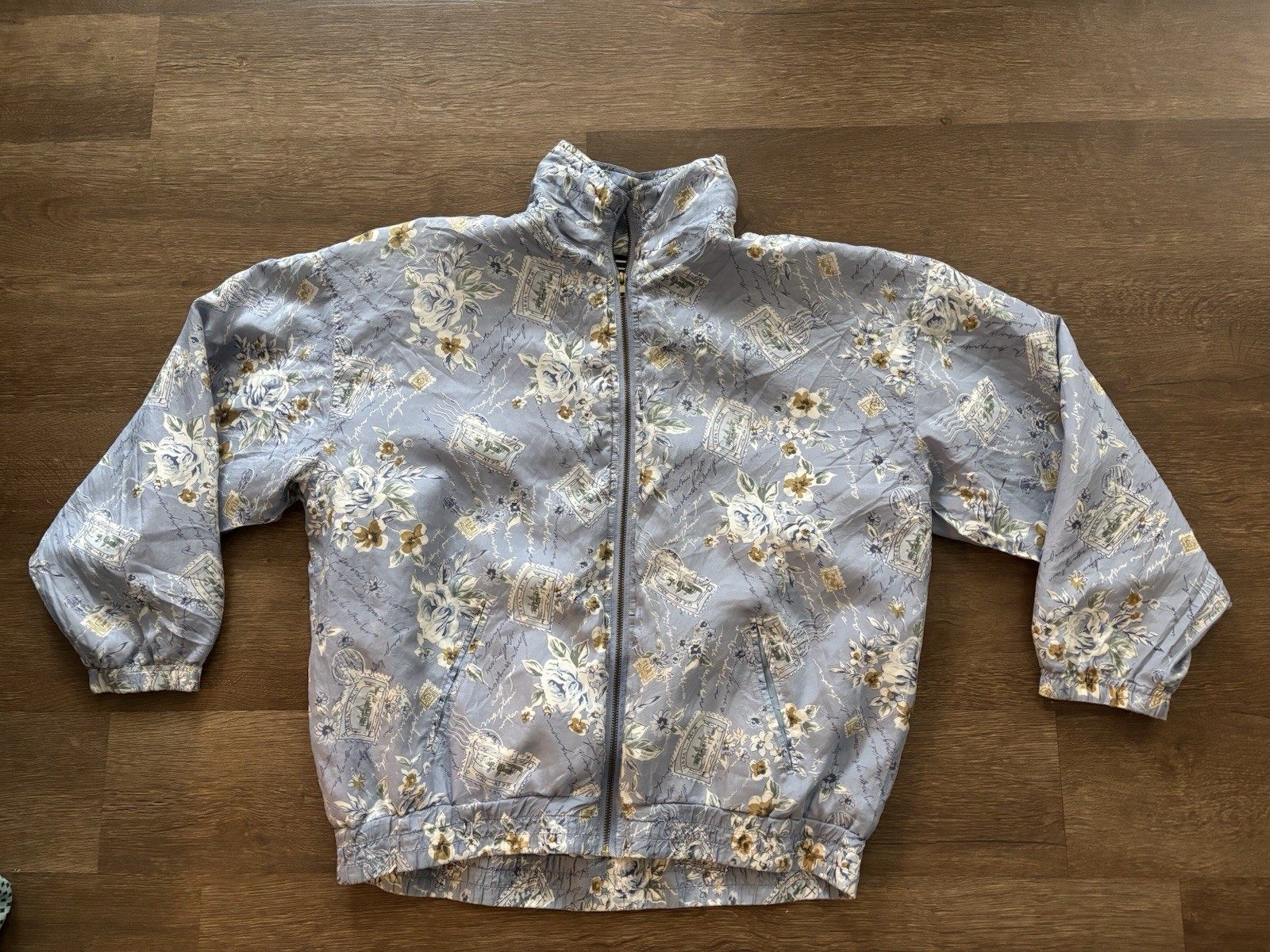 Vintage Women 100% Silk Bomber Jacket EVR Rousso Mixed Floral Windbreaker XL