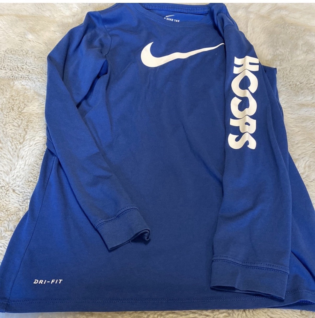 Nike Dri-FIT Nike Tee kids L Blue White Logo Long Sleeve Crew Neck Tee