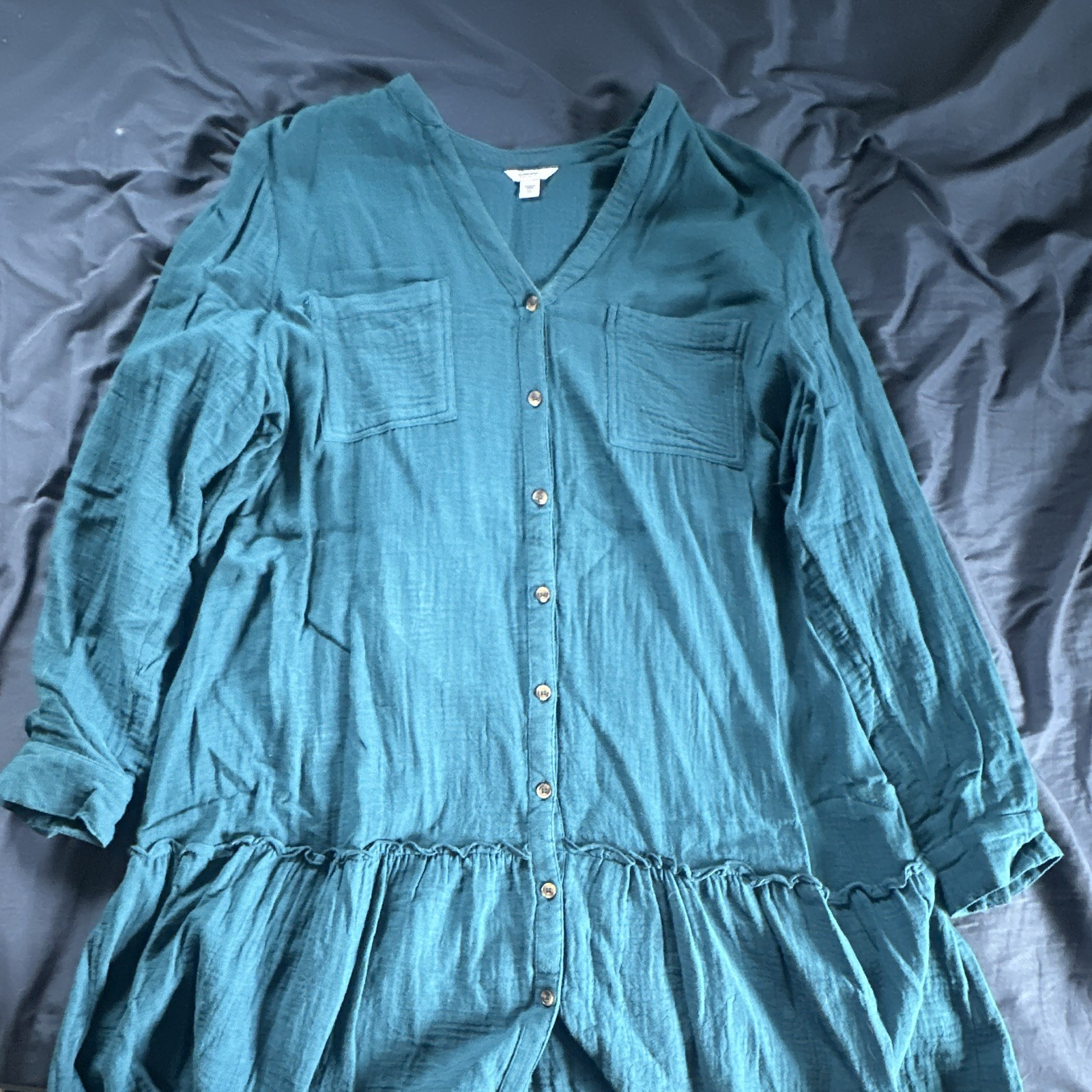 Sonoma Goods For Life Women’s Teal Solid V-Neck Shirt Dress Midi XL
