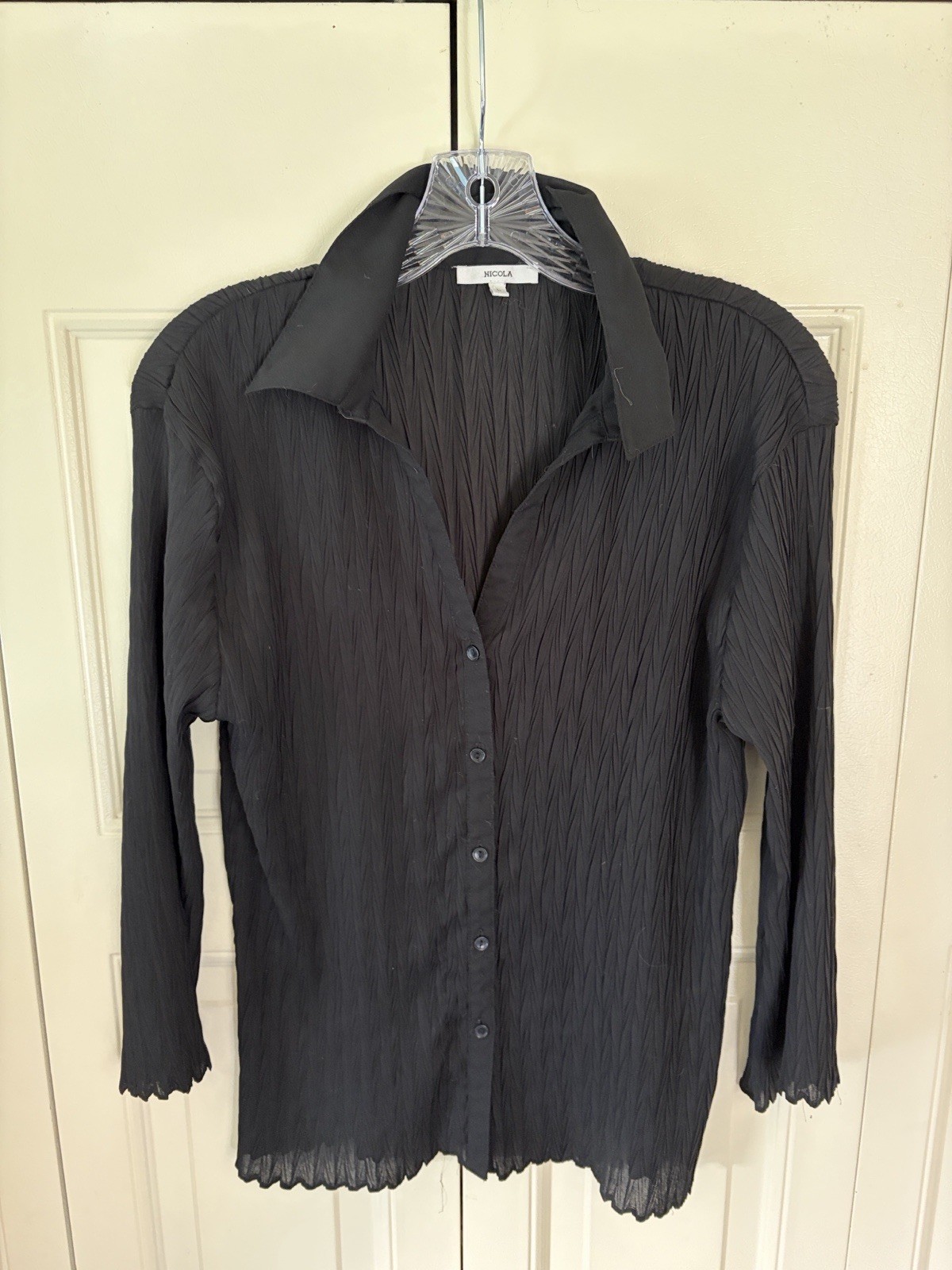 Vintage Sheer Y2K Crinkle Lettuce Hem Stretch Minimalist Nicola Womens L