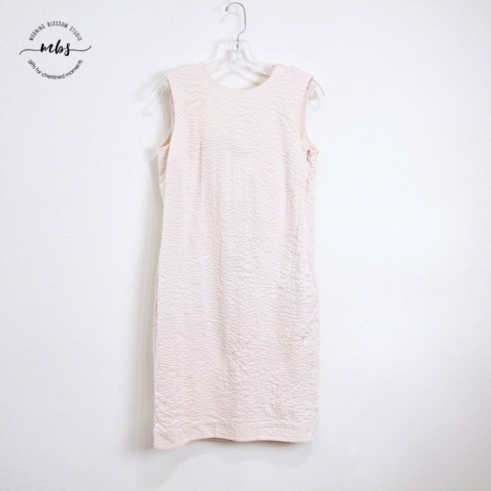 COS Textured Sleeveless Pockets Lined Cotton Midi Shift Dress Beige Women 6