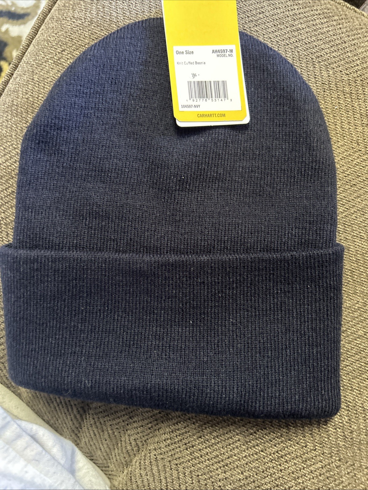 Carhartt Knit Cuffed Beanie Hat One Size Navy Blue Logo AH4597-M NWT