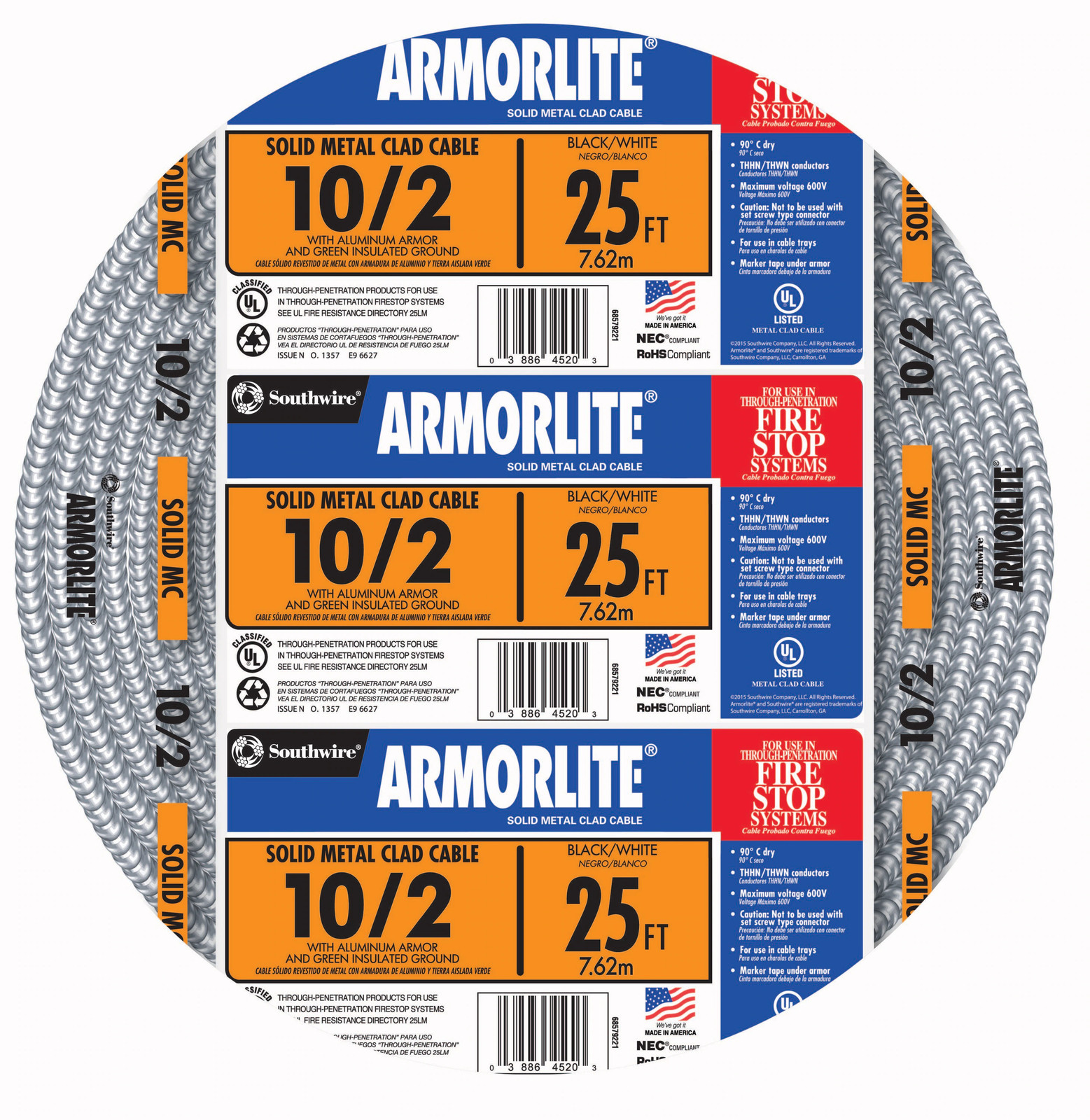 Southwire Armorlite 25-ft 10 / 2 Solid Aluminum MC Cable (Metal Clad)|13096
