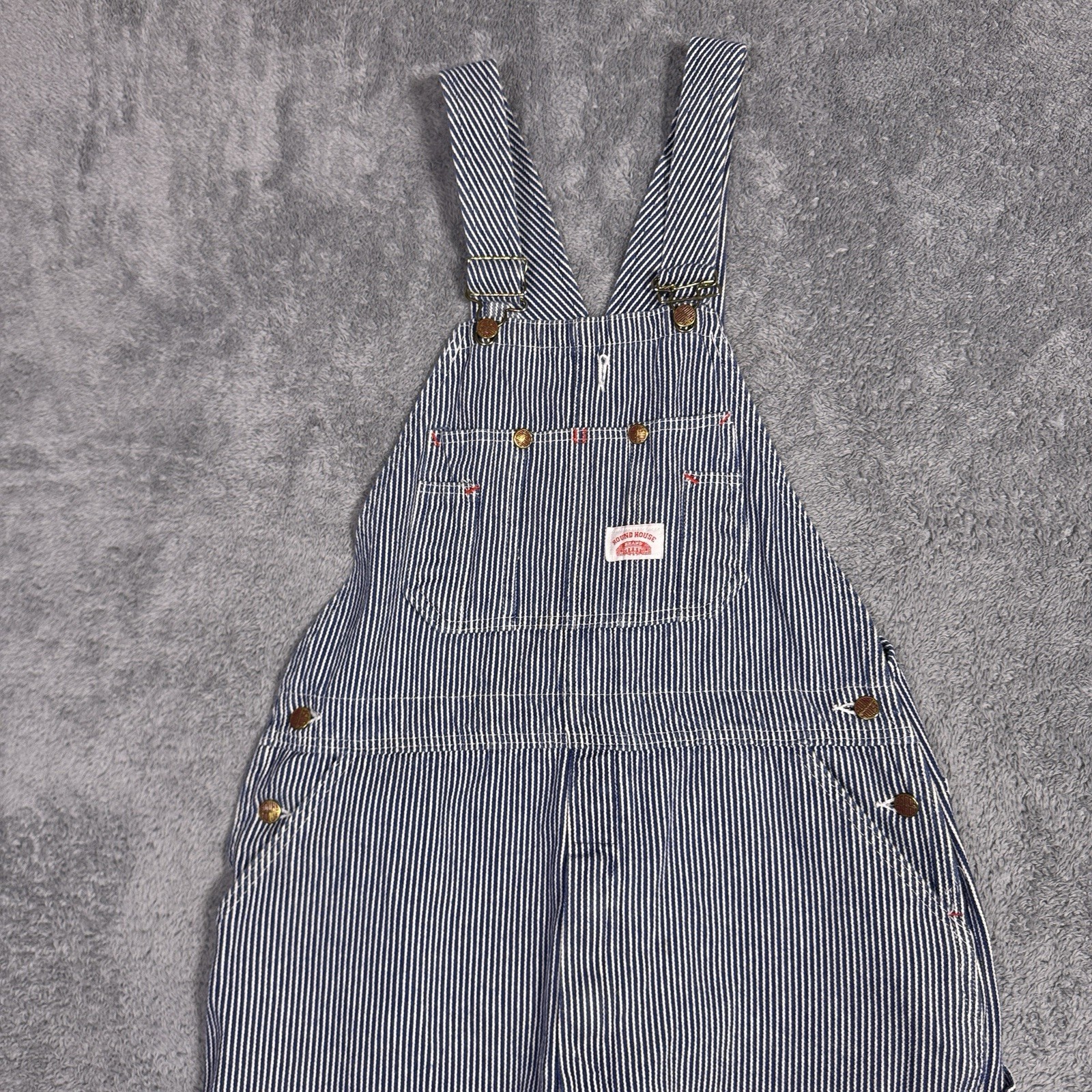Round House Overalls Men 36×30 Hickory Bib Striped Railroad USA Made 90s Vintage