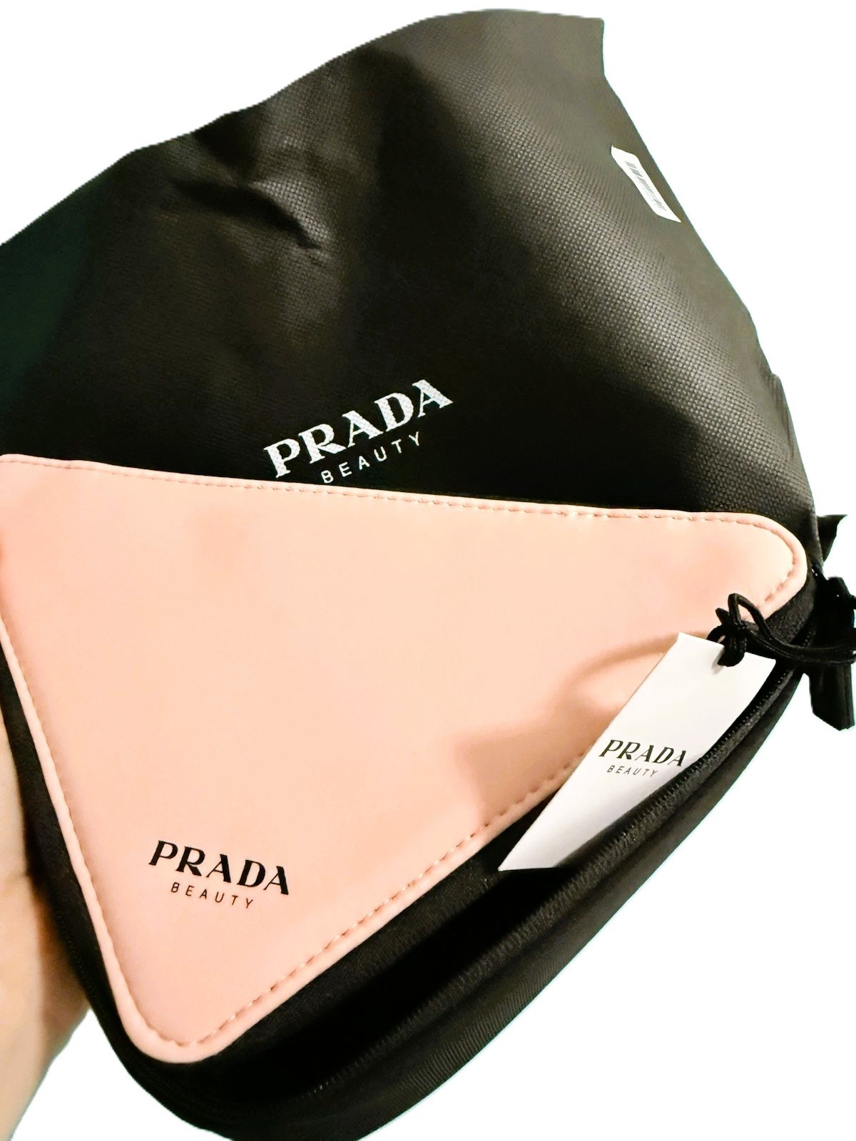 Prada Triangle Clutch Bag Cosmetic Pouch Pink & Black NWT