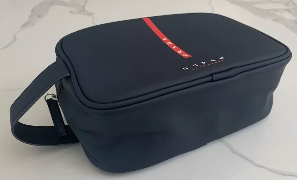 Prada Luna Rossa Ocean Pouch Charcoal Black Travel Toiletry Bag with Dust Bag
