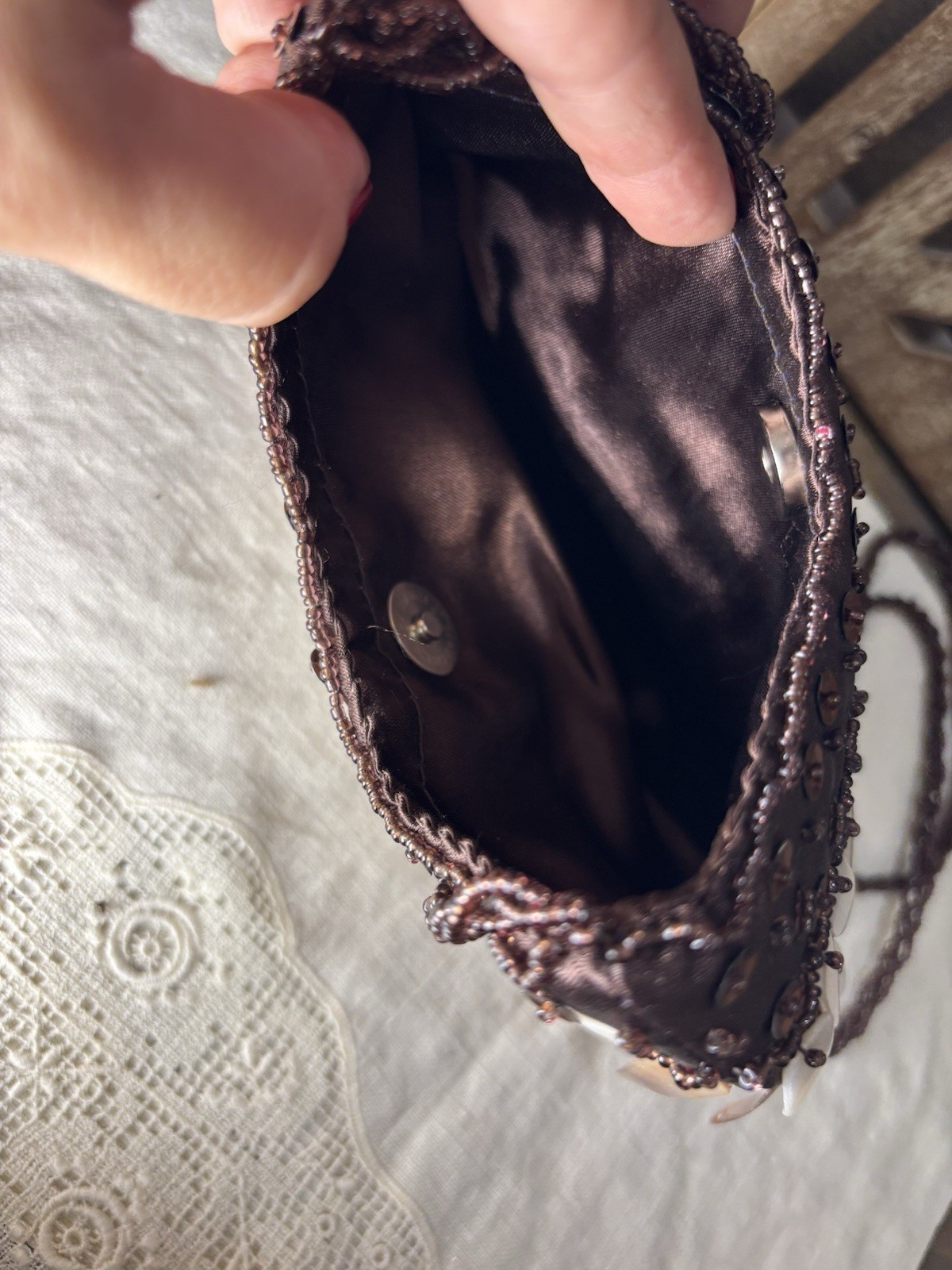 Vintage Boho Purse with white mother of pearl shell fringe