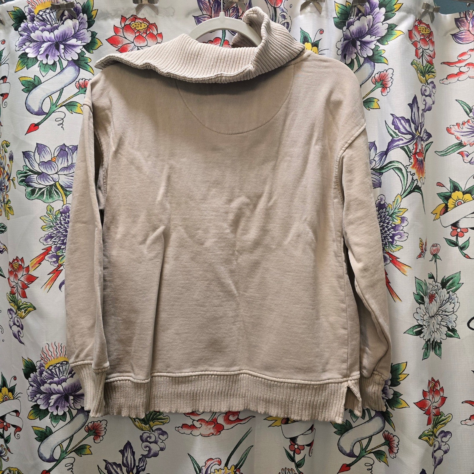 C&C California Sunwashed Quarter Zip Pullover Sweatshirt Beige Tan Womens Small