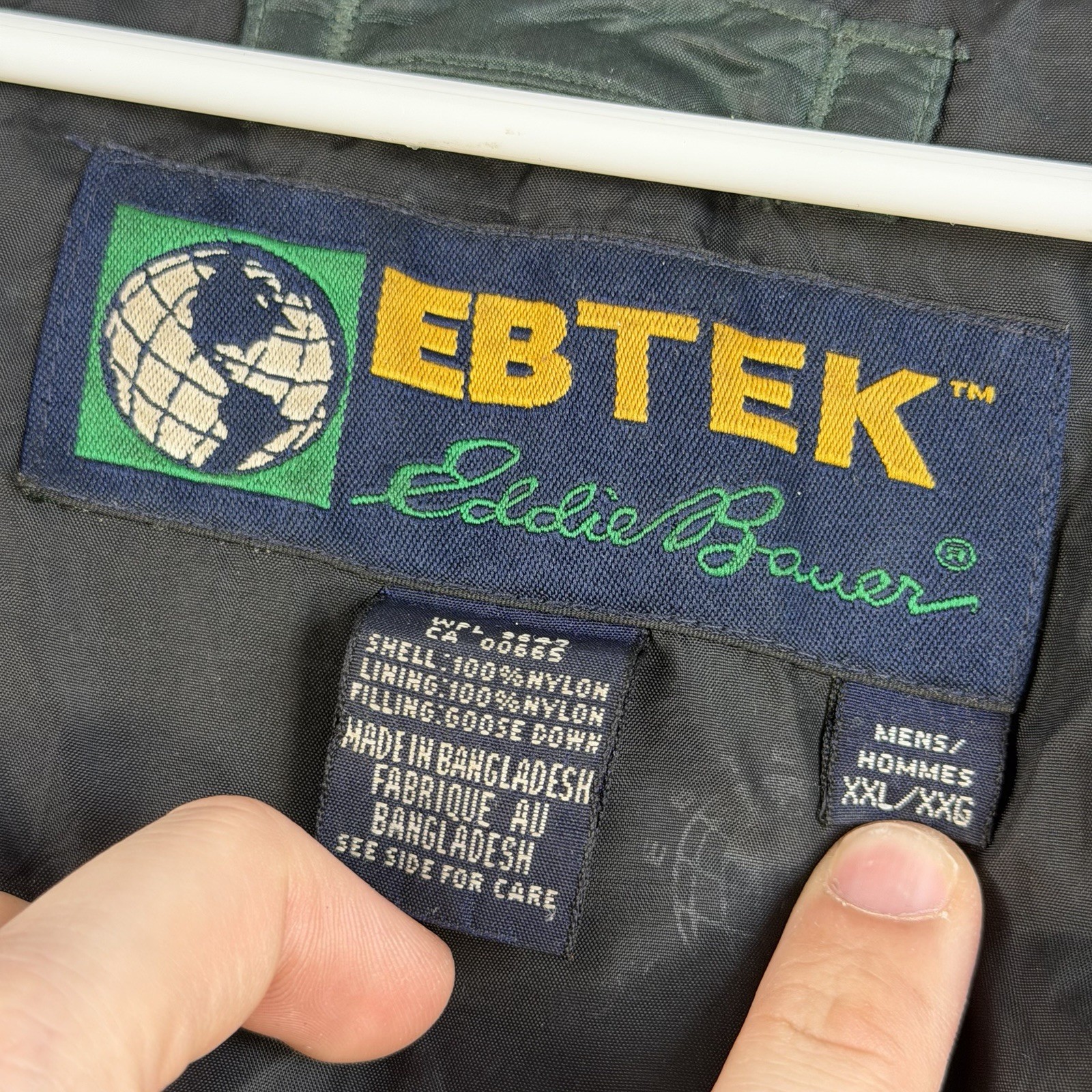 Eddie Bauer Jacket Mens 2XL Green Goose Down Puffer Full Zip Pocket EBTek