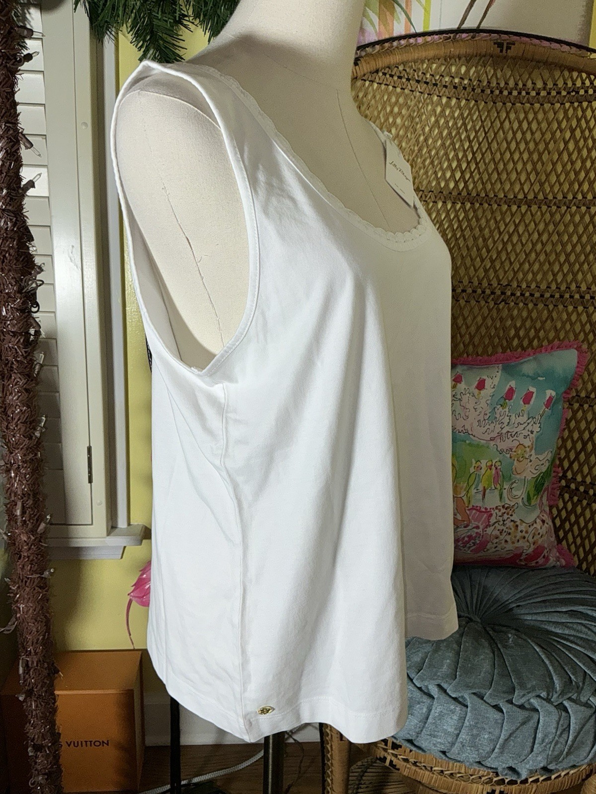 Lilly Pulitzer NWT Gabbie Crochet Trimmed Knit Tank Top White $58 Size L,XL