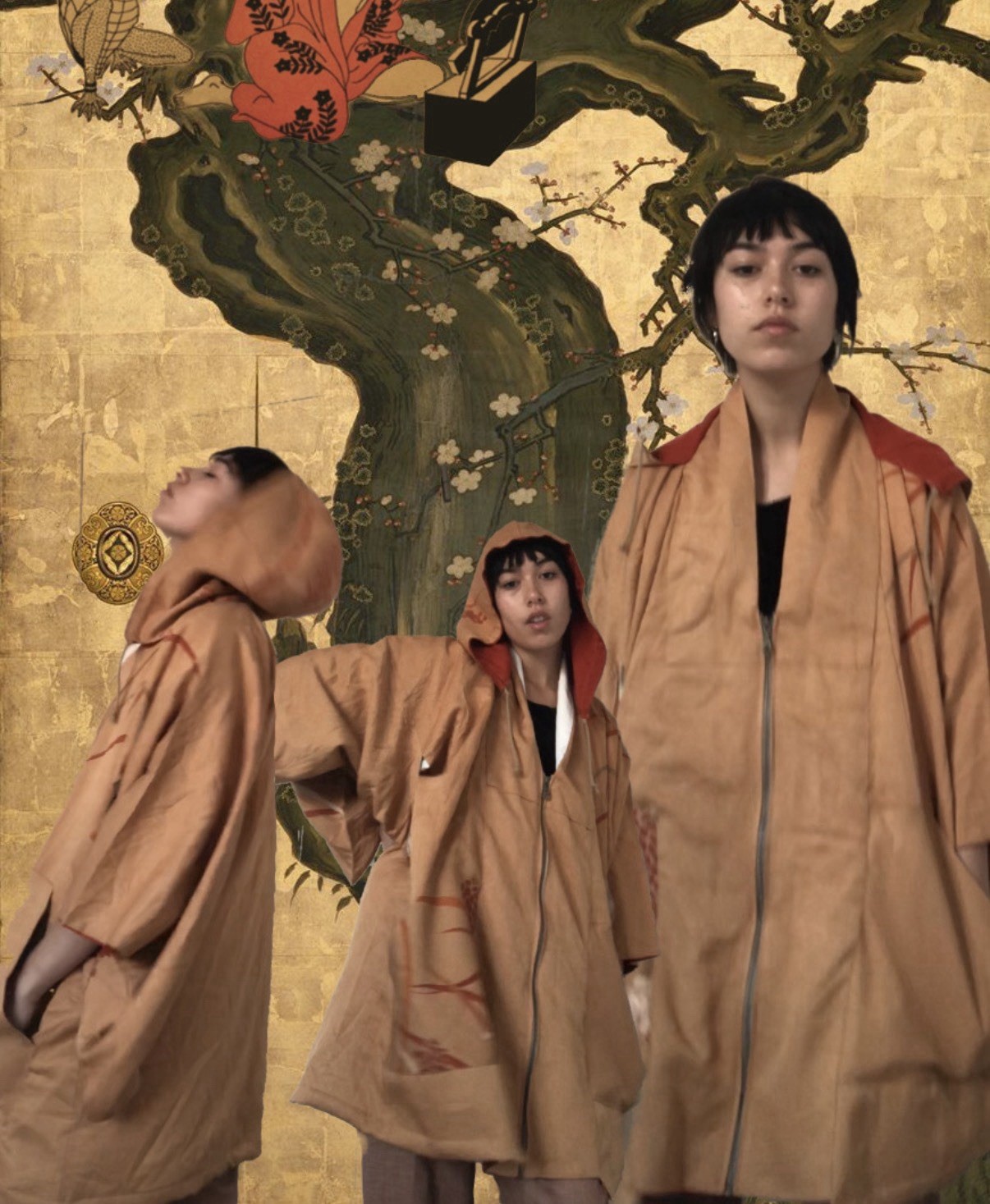 Avant-Garde Hooded Kimono Zip Jacket Reconstructed Streetwear Oversized OS