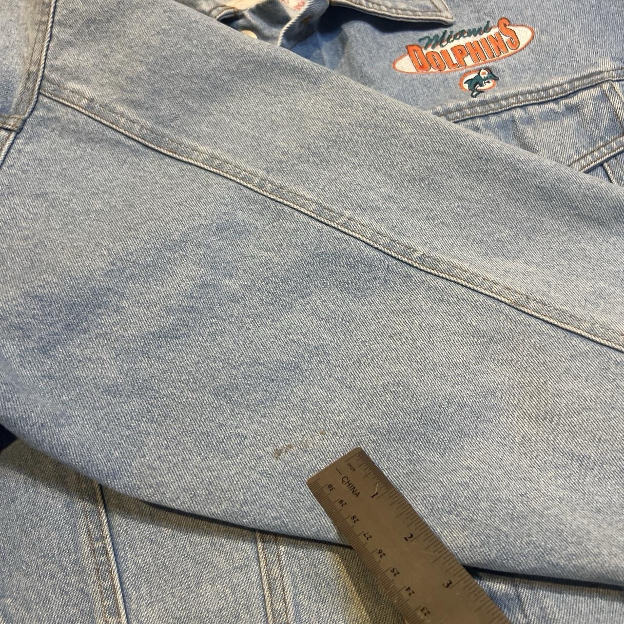 Vintage 90s Pro Elite Miami Dolphins Light Blue Denim Trucker Jacket Size L