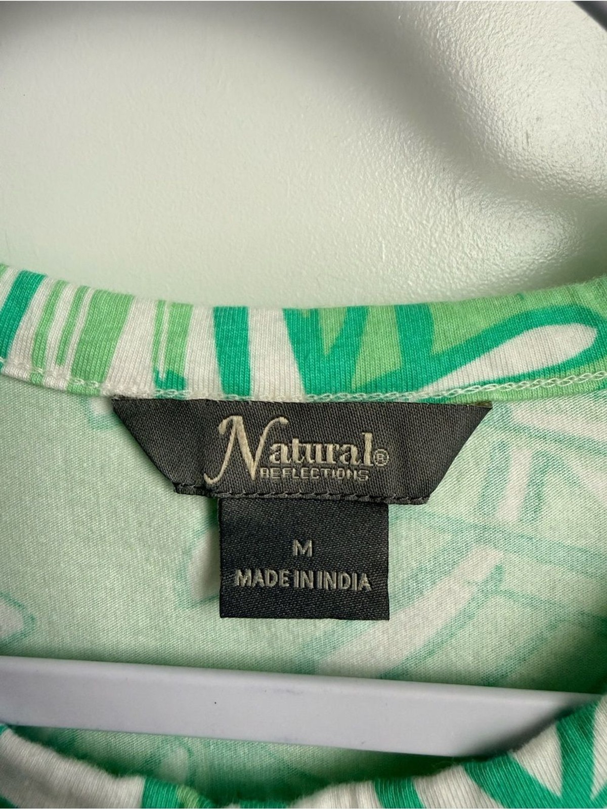 Natural Reflections Green and White Tropical Print Midi Dress Medium