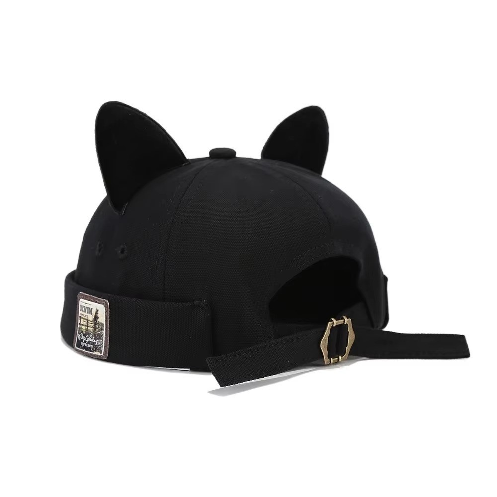 Cat Ears Brimless Hat Melon Docker Cap Retro Skullcap Beanie 56-58cm/22.05-22.8″