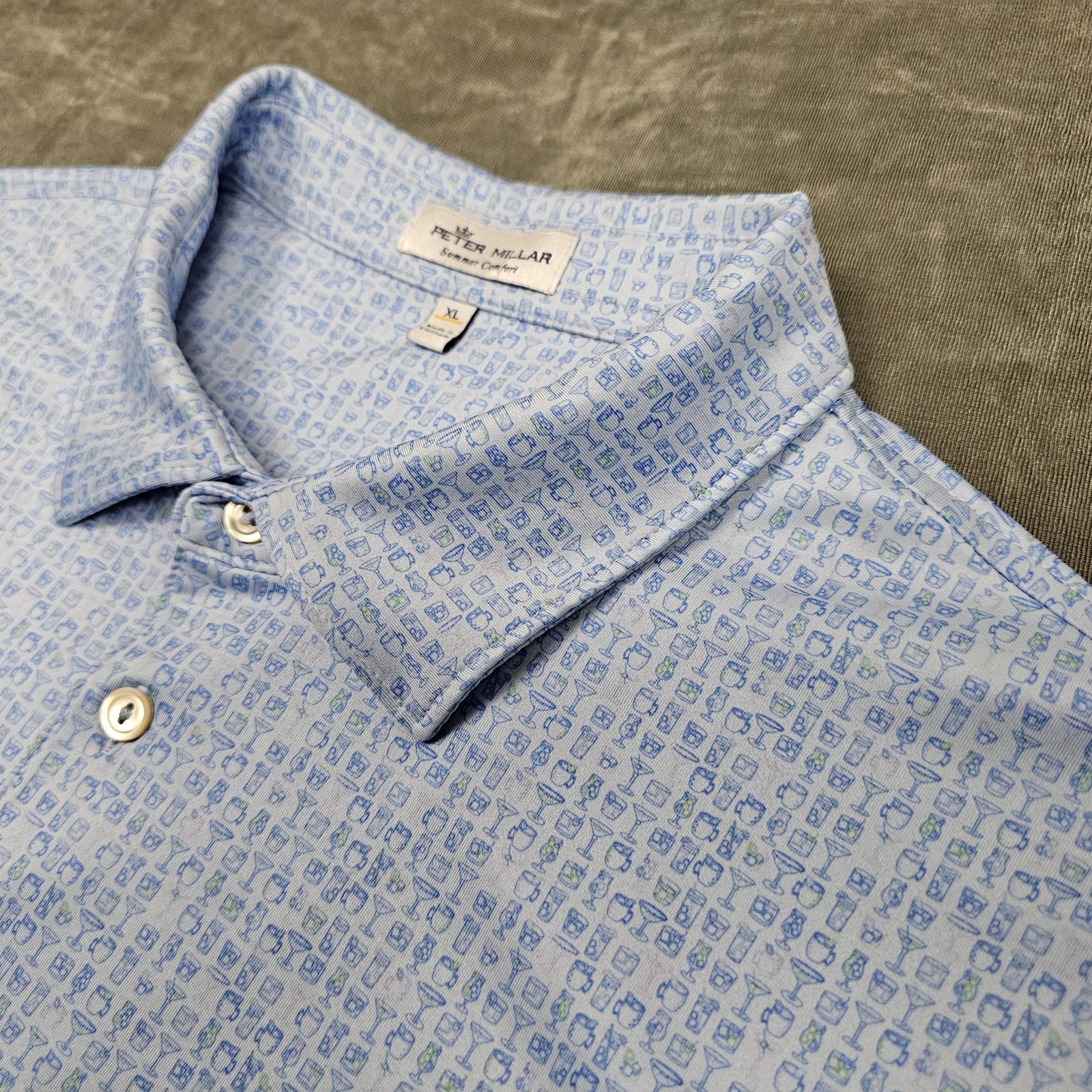 Peter Millar Polo Shirt Men XL Cocktail Glass Print Party Golf Summer Comfort