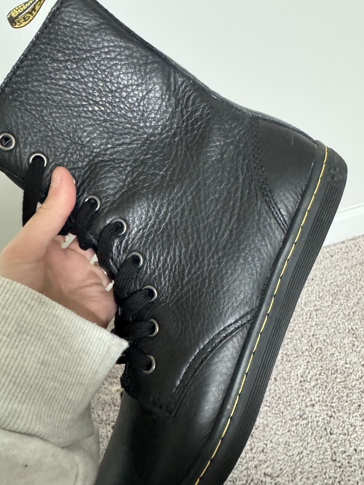 NWT DR. MARTENS Stratford Black Leather Floral Foldover Combat Boots Size 8