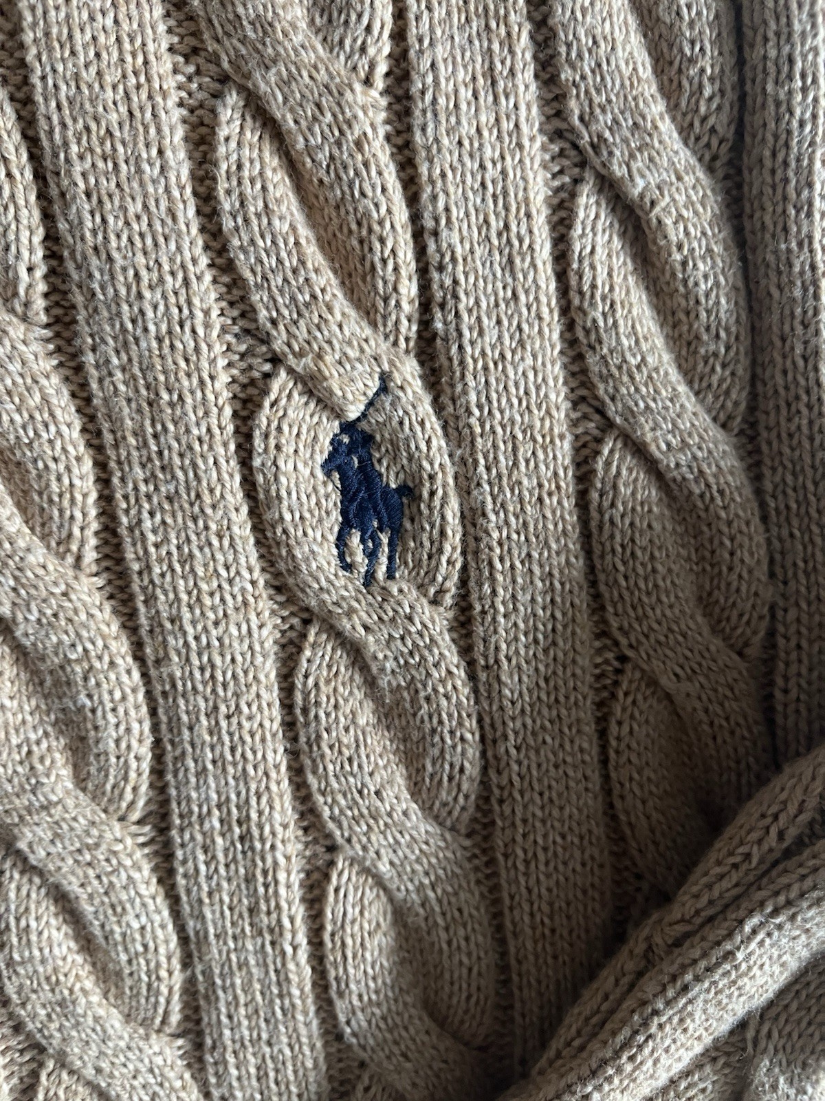 Polo Ralph Lauren Cable Knit Sweater Mens 3XLT Tall Biege 1/4 Quarter Zip Preppy