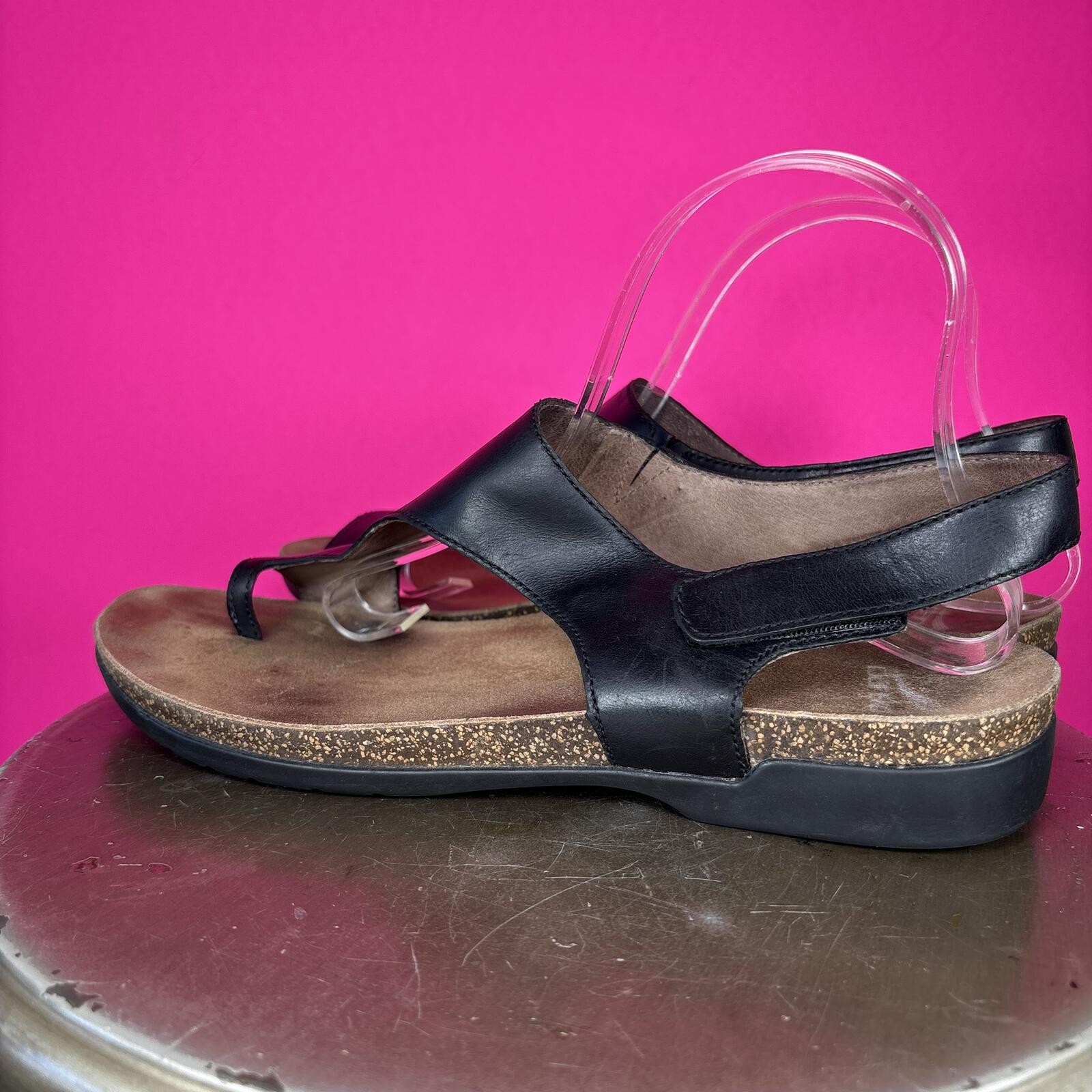 Dansko Reece Black Leather Toe Loop Slingback Sandal EU 41