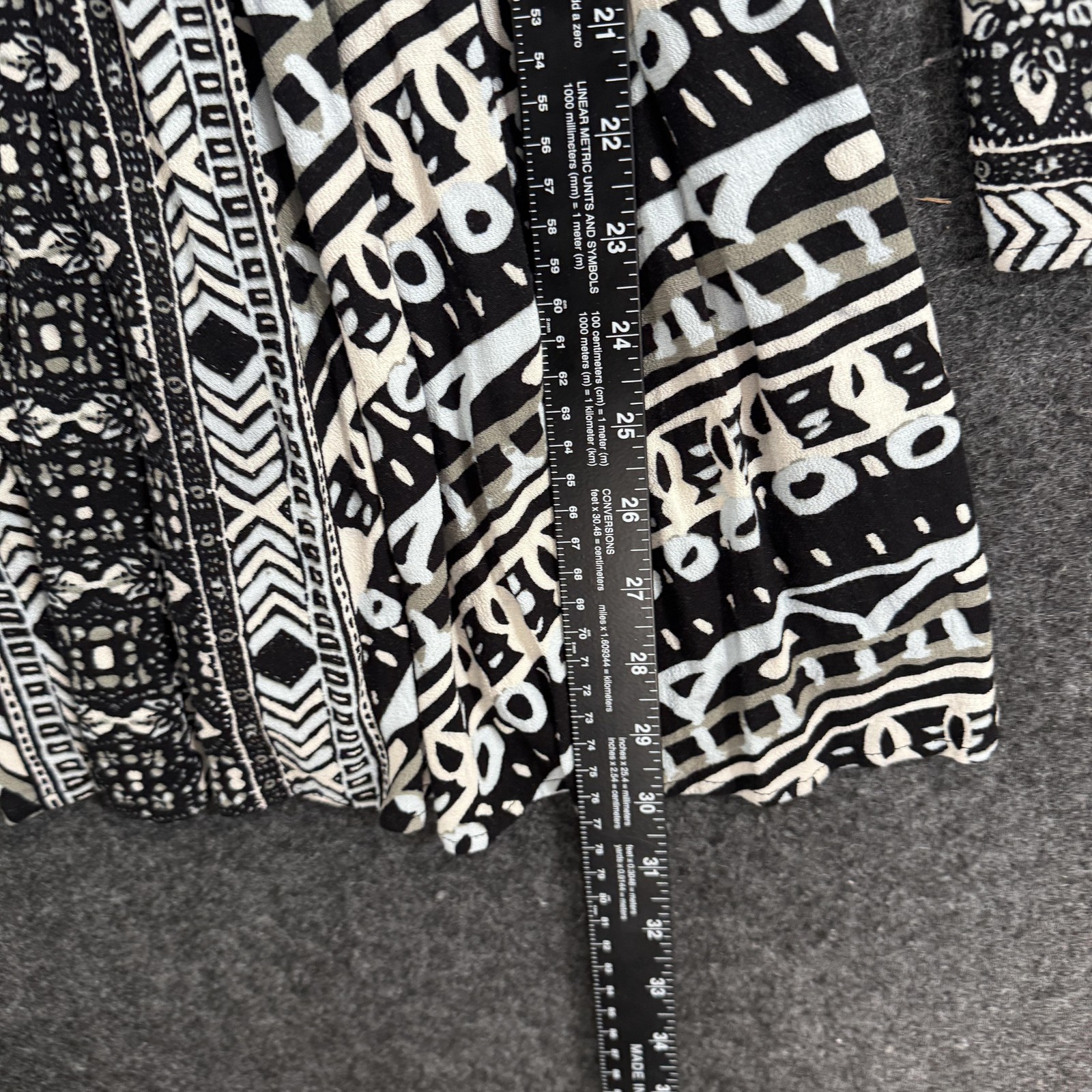Free People Tegan Border Printed Dress Women’s 4 Black Geometric Bell Sleeve