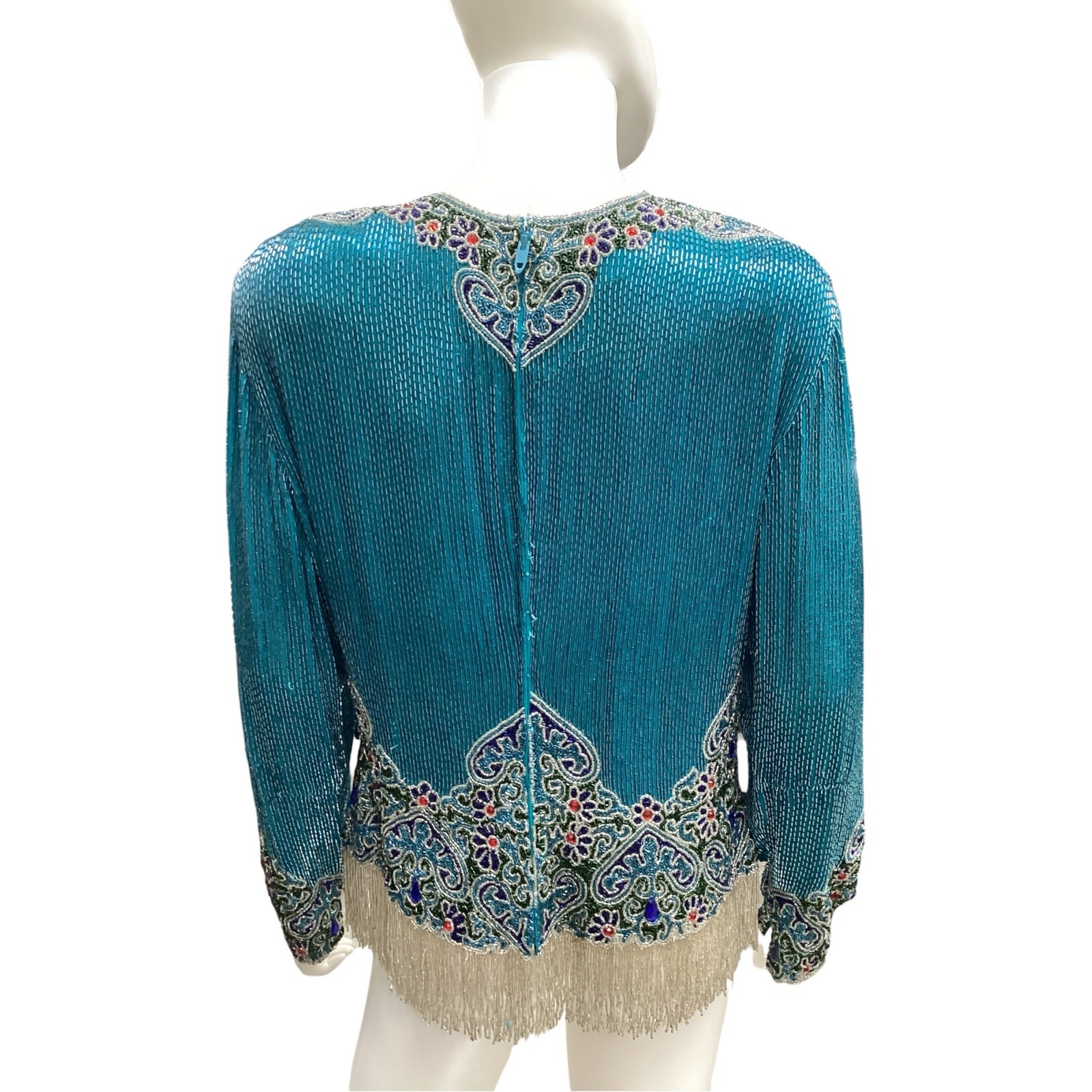 VTG Nadeem Khan For Saks Fifth Avenue Top Women’s SZ M Totally Beaded Turquoise