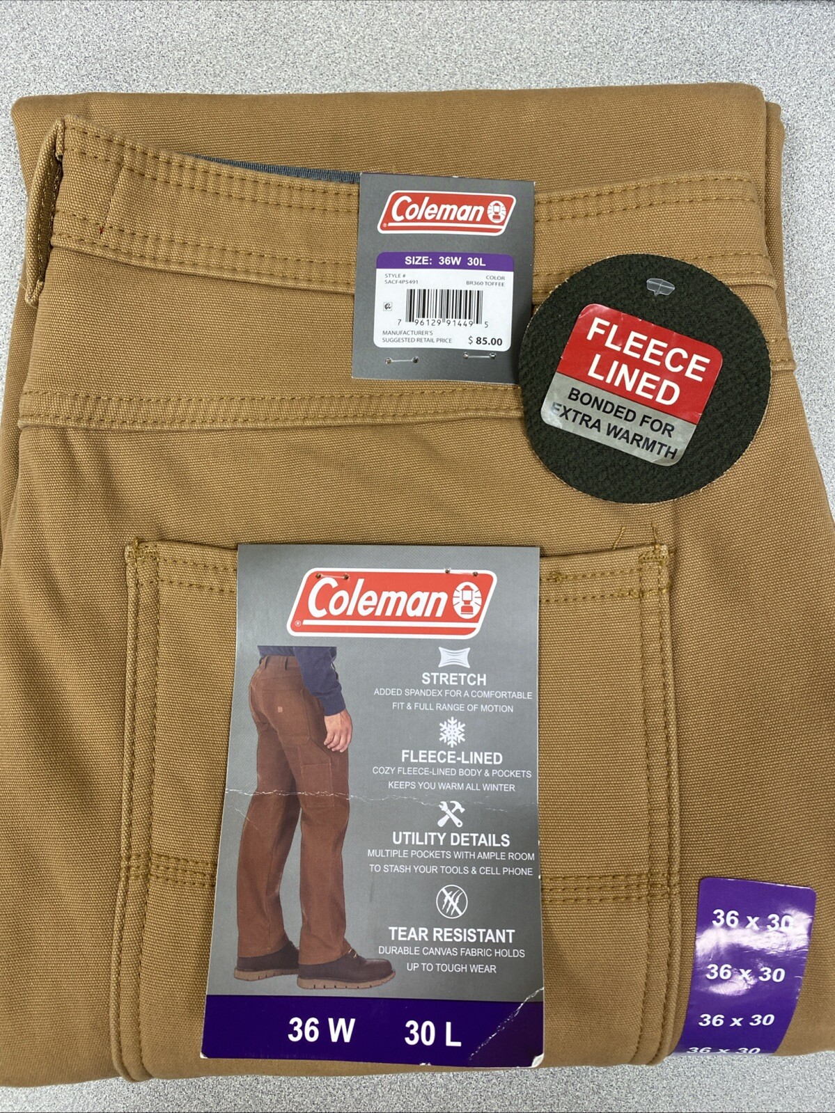 Coleman Men’s Fleece Lined Work Utility Pants Assorted Sizes & Colors NWT