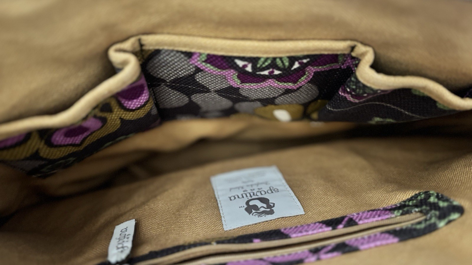 Spartina 449 Floral Multicolor Tote Zip Top Black Leather Double Handles Pockets