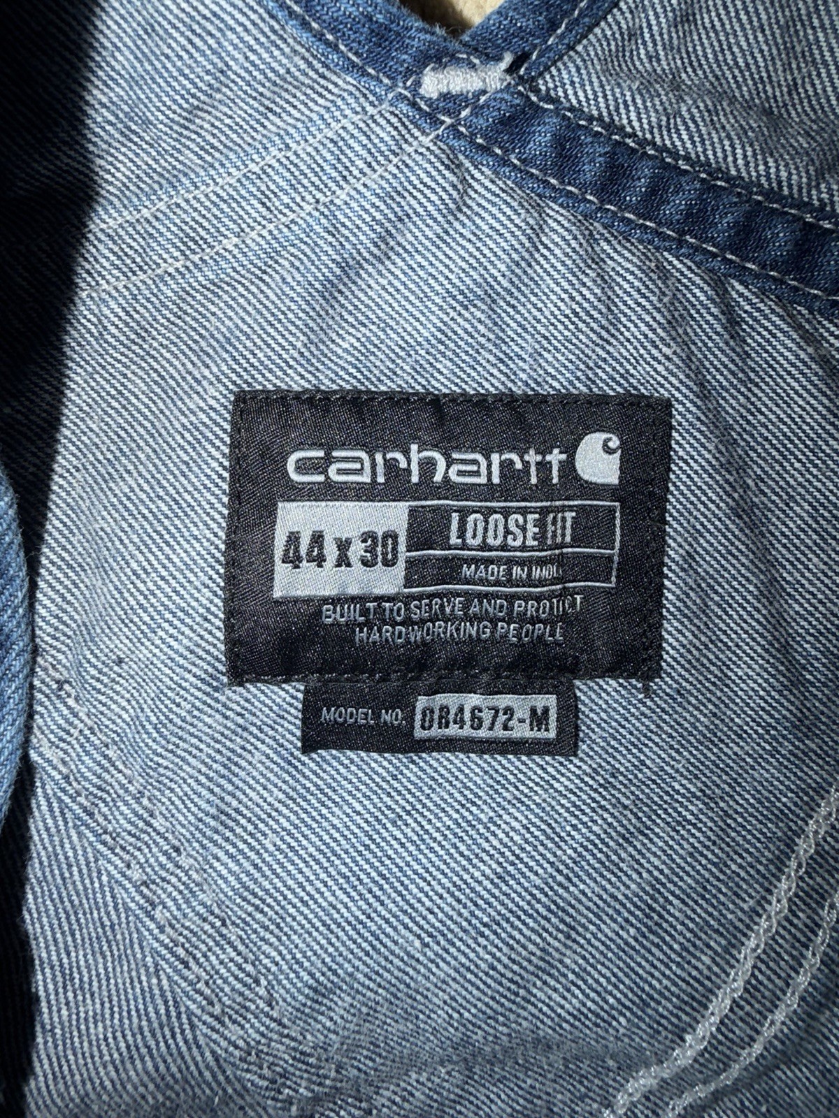 Carhartt Blue Denim Bib Overalls Loose Fit Men’s Construction OR4672-M