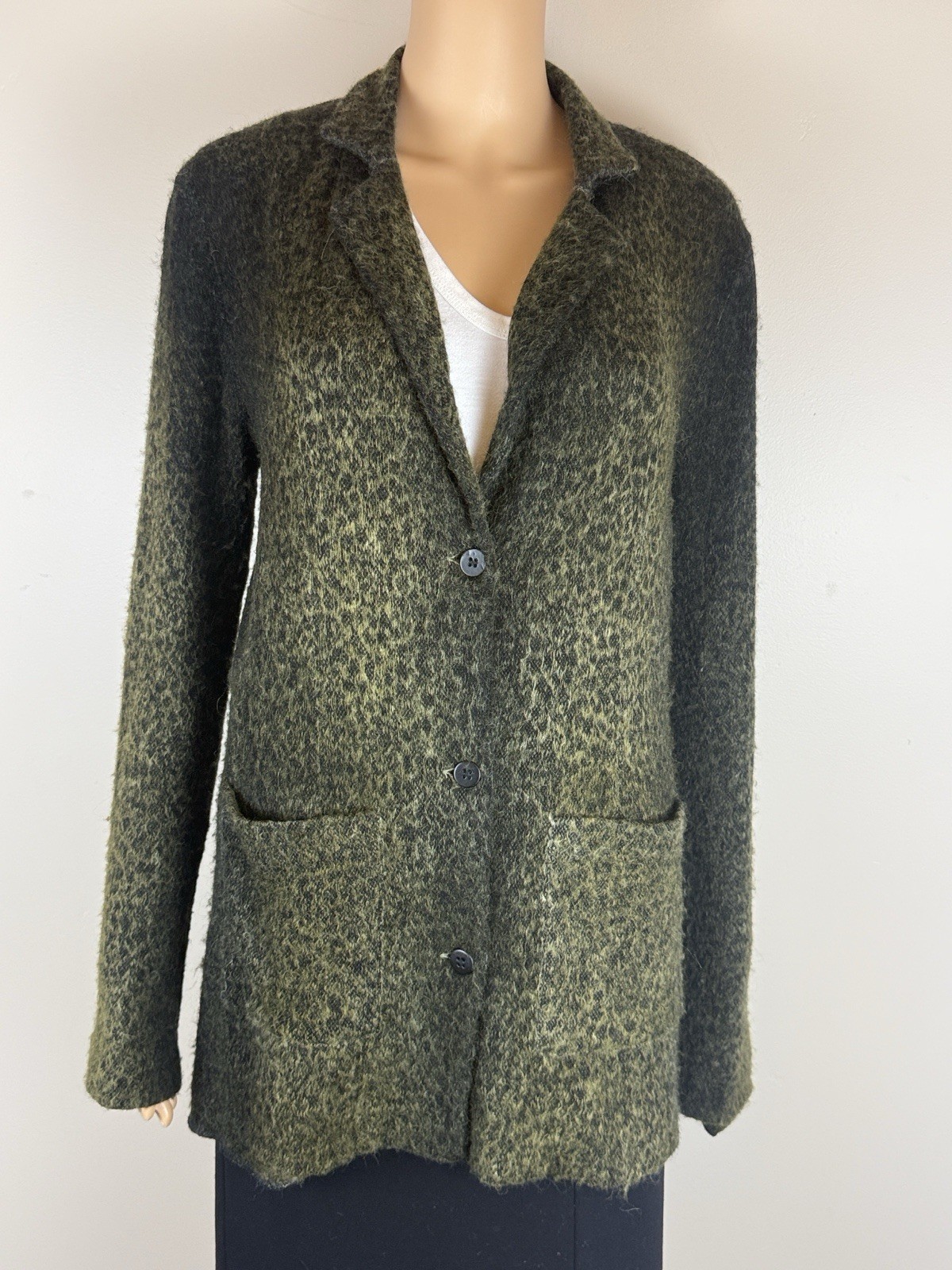 Avant Toi Animal Print Fuzzy Wool Alpaca Knit Cardigan Blazer Size L