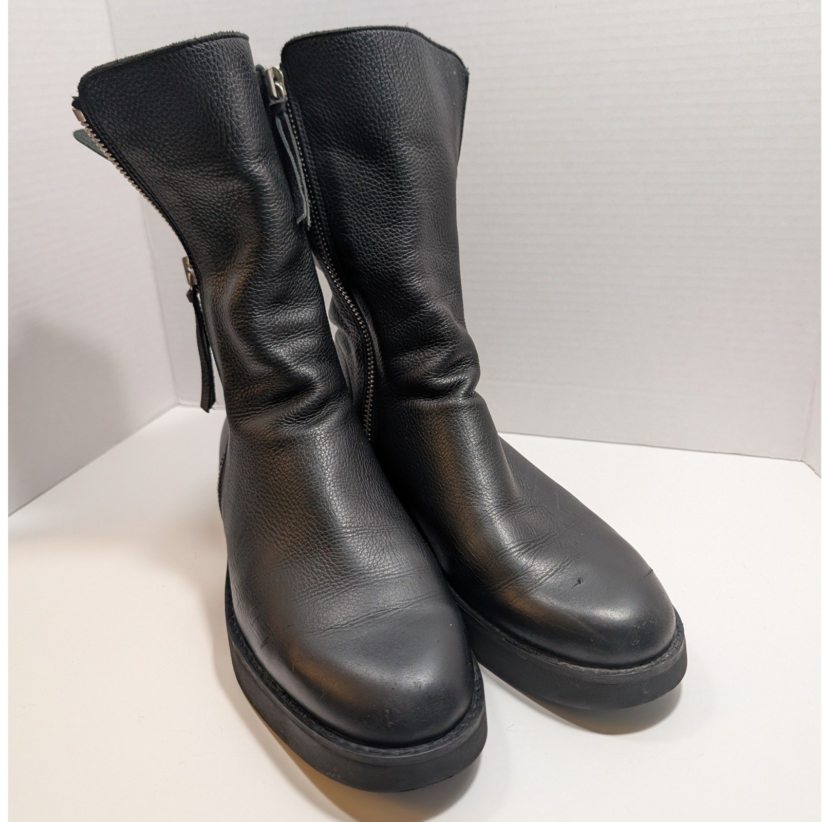 Arche Leather Zipper Platform Ankle Boots Black Pebbled Wedge Women 40 Moto Euro