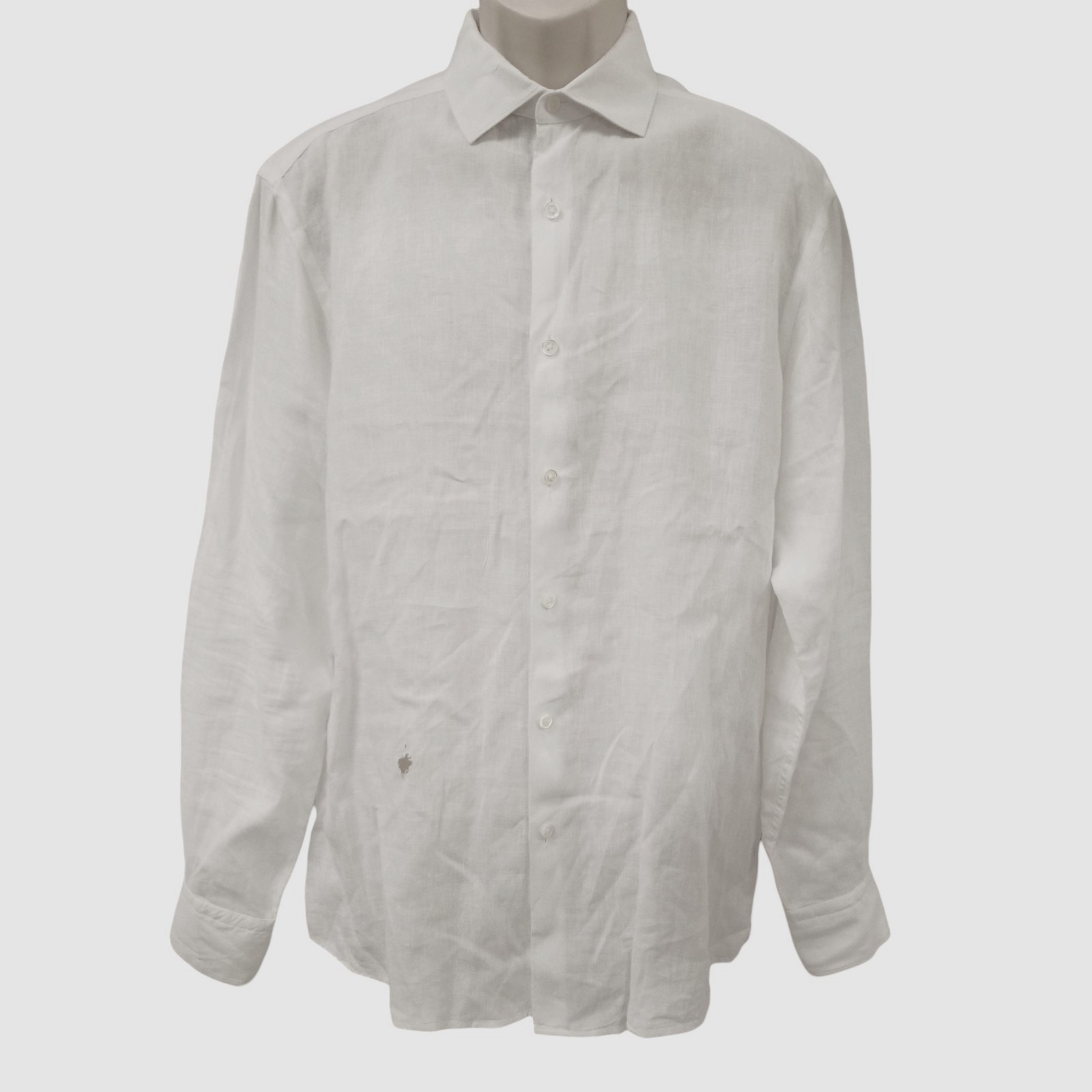 Ermenegildo Zegna Mens White Linen Long-Sleeves Button-up Shirt Size L