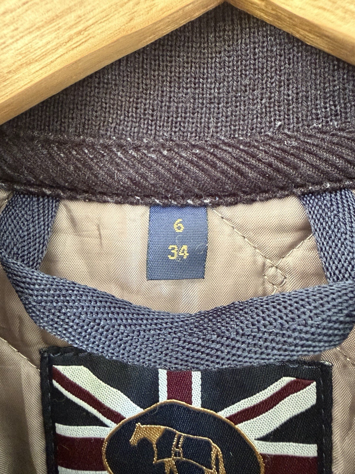 Lavenham Quilted Long Coat Jacket 6 34 Herringbone Made in England Tweed Bomber