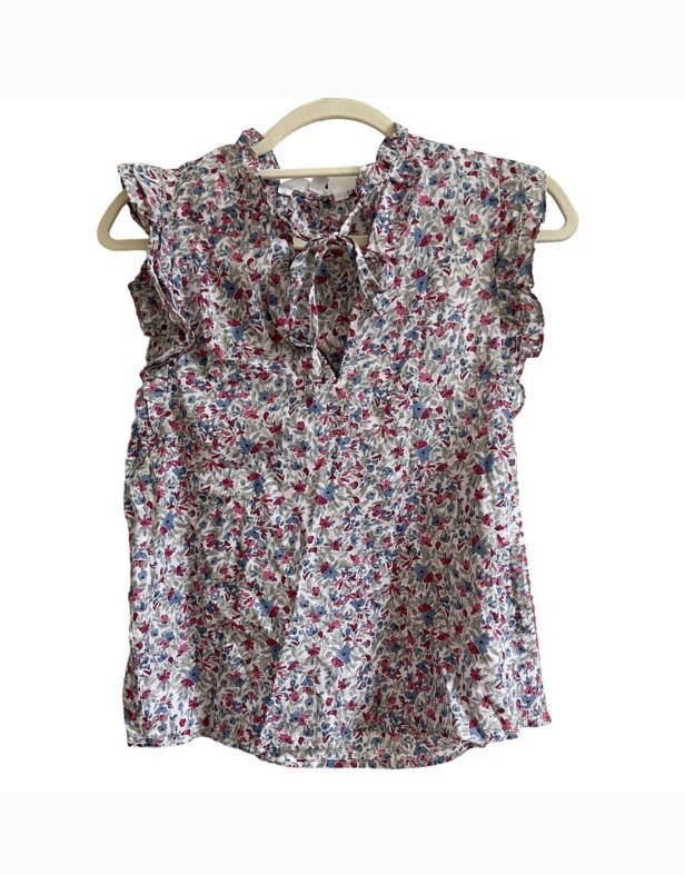 BB Dakota Steve Madden Women’s S Floral Sleeveless Ruffle Tie Blouse