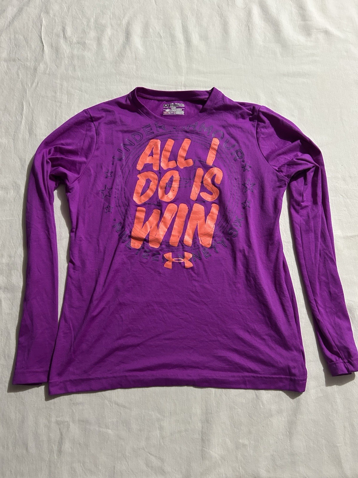 Under Armour HeatGear girls XL Purple Graphic Long Sleeve Crew Neck Tee