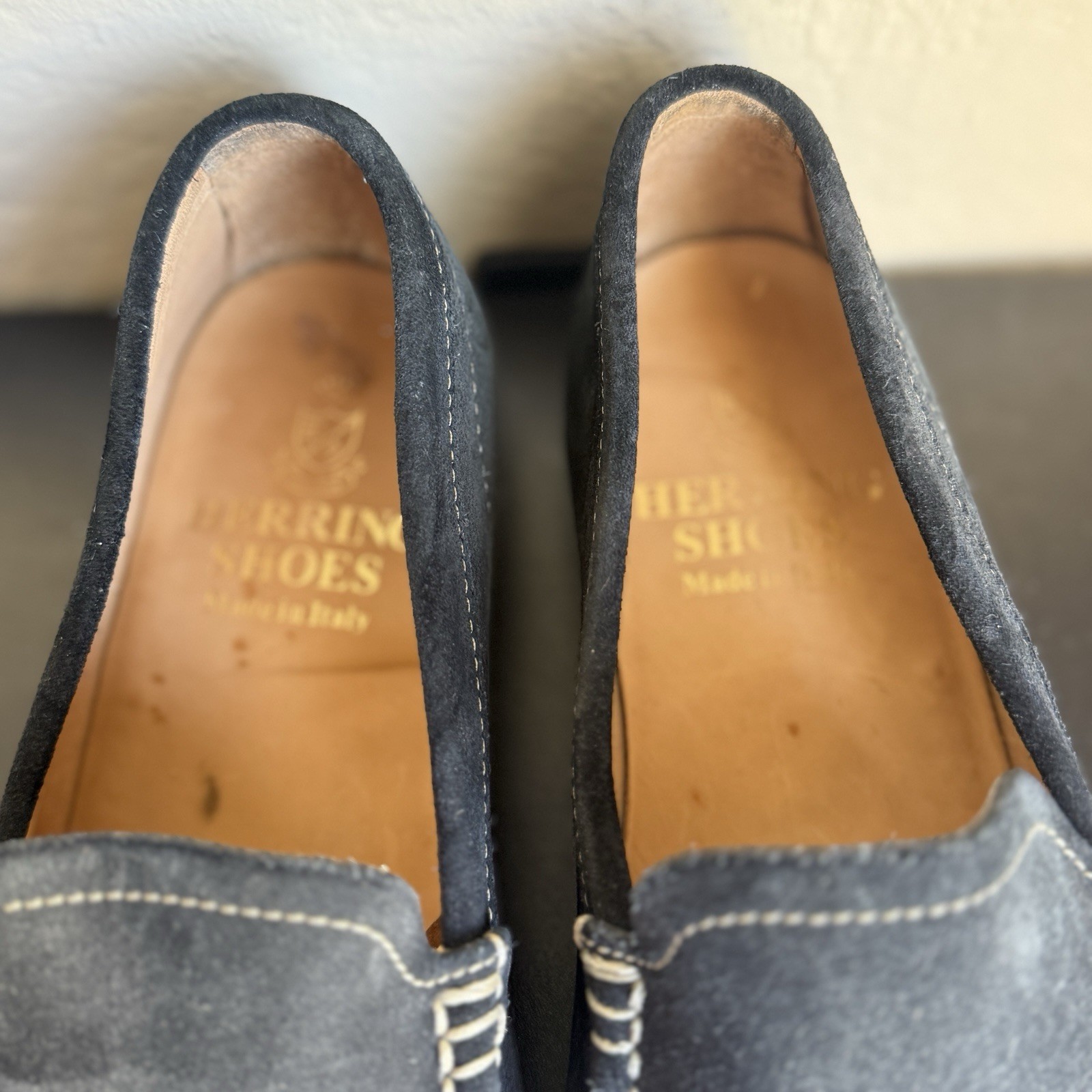 Herrings Shoes Men’s Blue Suede Slip-On Loafers Made In Italy Leather Sole US 8