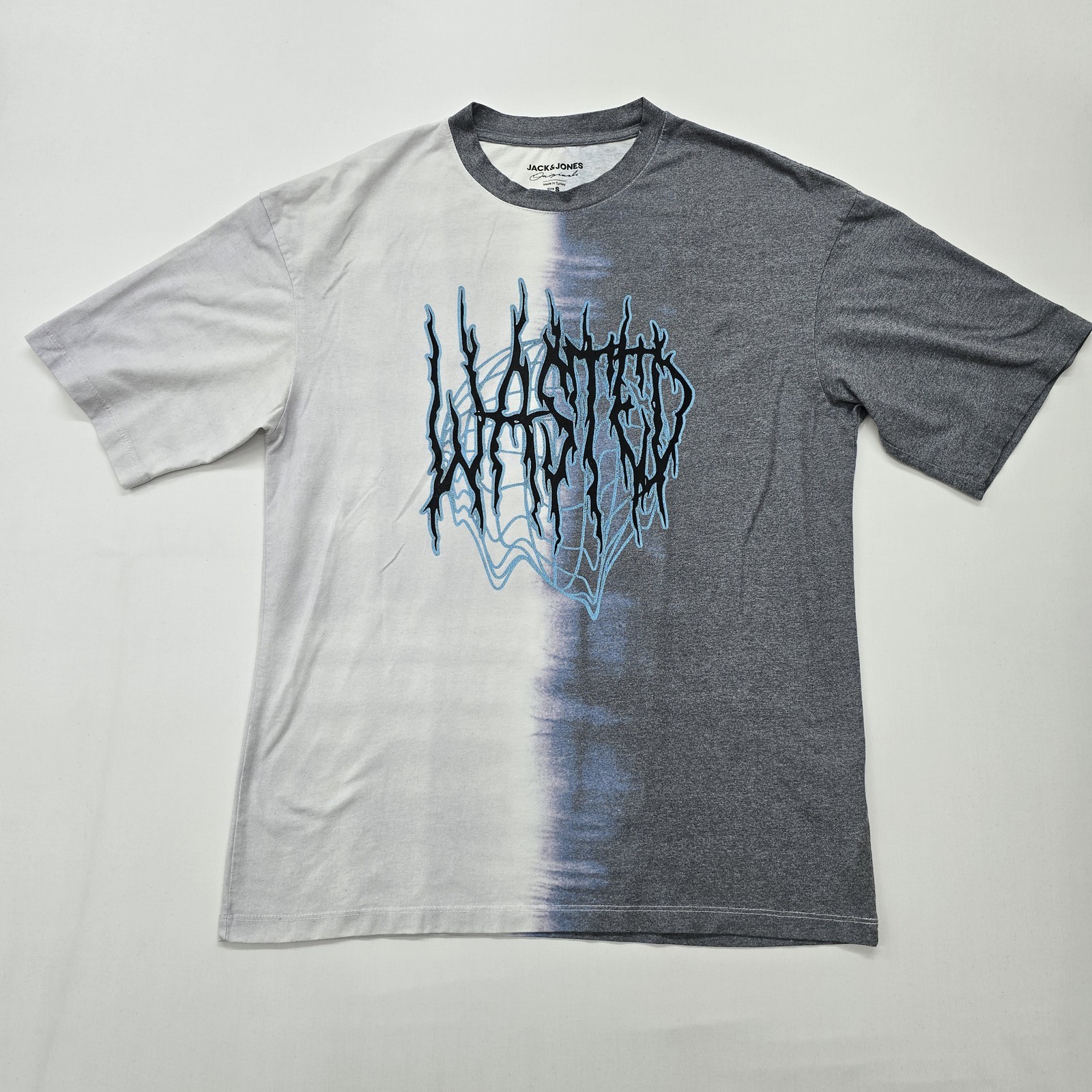 Jack & Jones Men Tie Dye Graphic T-Shirt Gray Blue Size S Regular