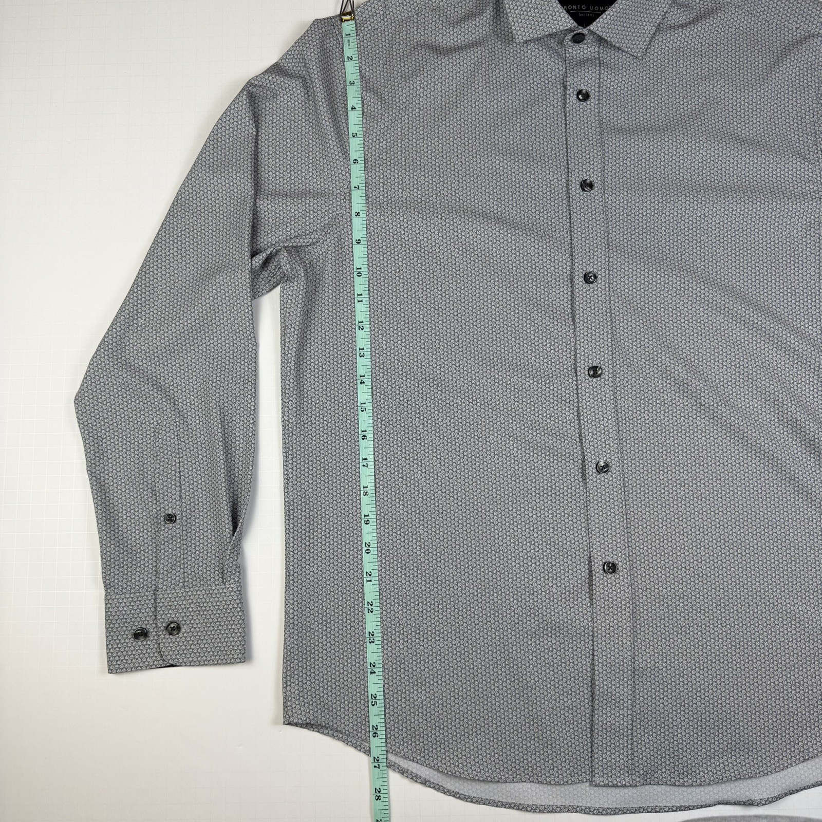 Pronto Uomo Mens Dress Shirt Modern Fit Large Gray Geometric pattern Button-Up