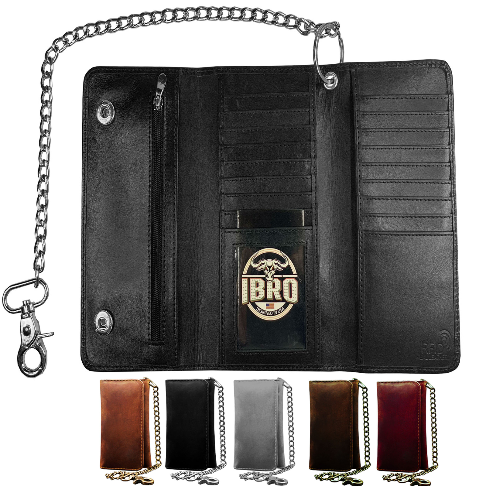 IBRO Motorcycle Chain Wallet for Men – 100% Natural Genuine Leather, Long