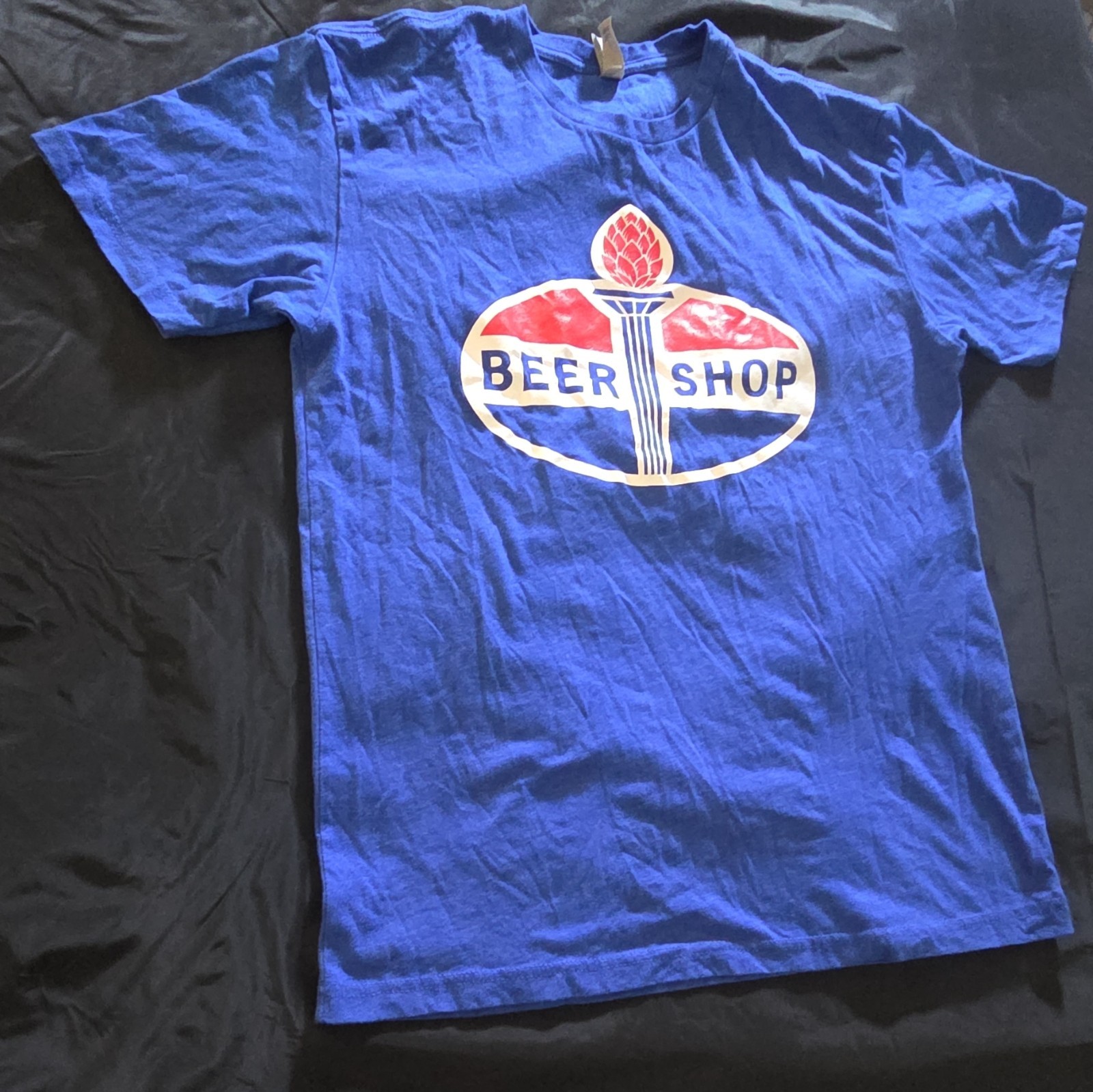 Graphic Blue T-Shirt Beer Shop Size Medium Short Sleeve